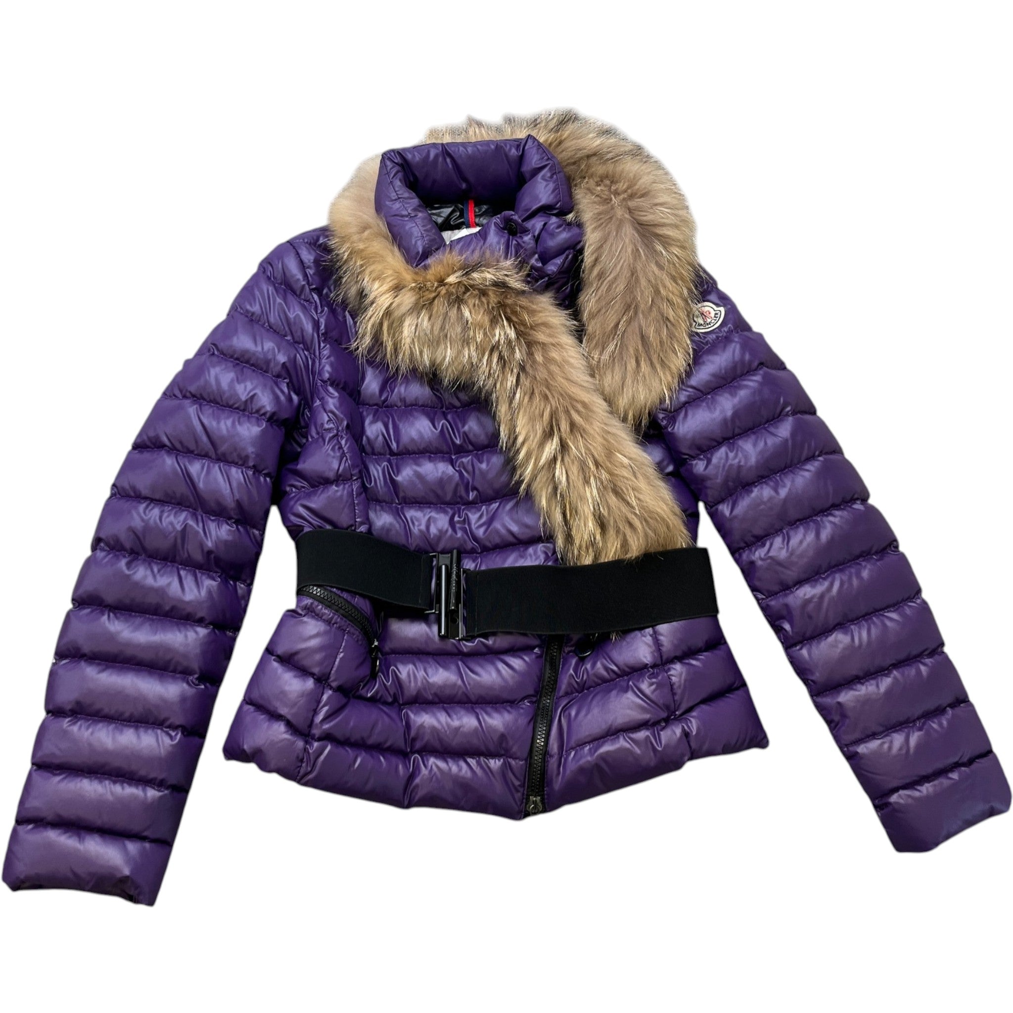 Women's Fur Trim Down Jacket Purple Size 2 / UK 12