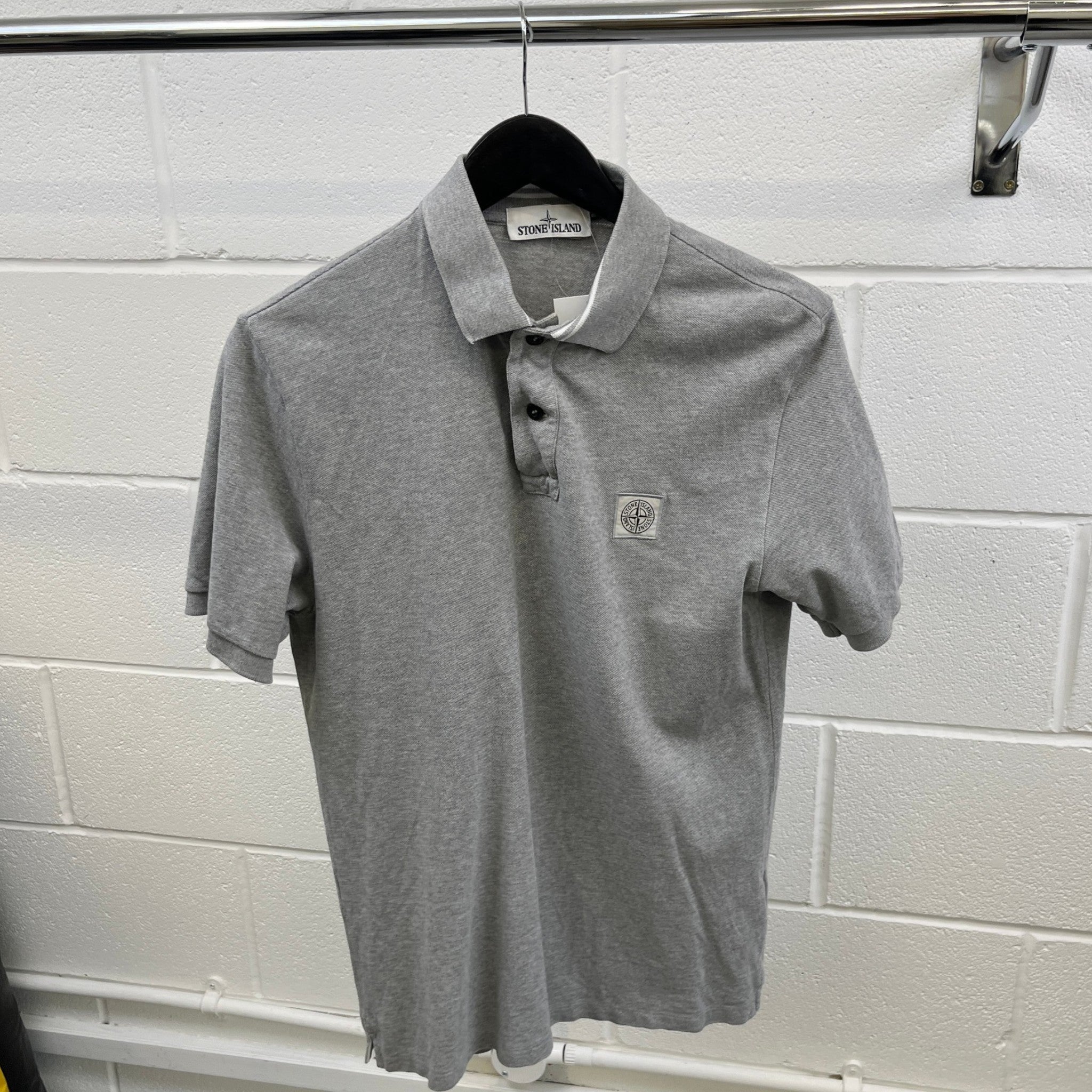 Men's Compass Logo Patch Polo Shirt Grey Size M