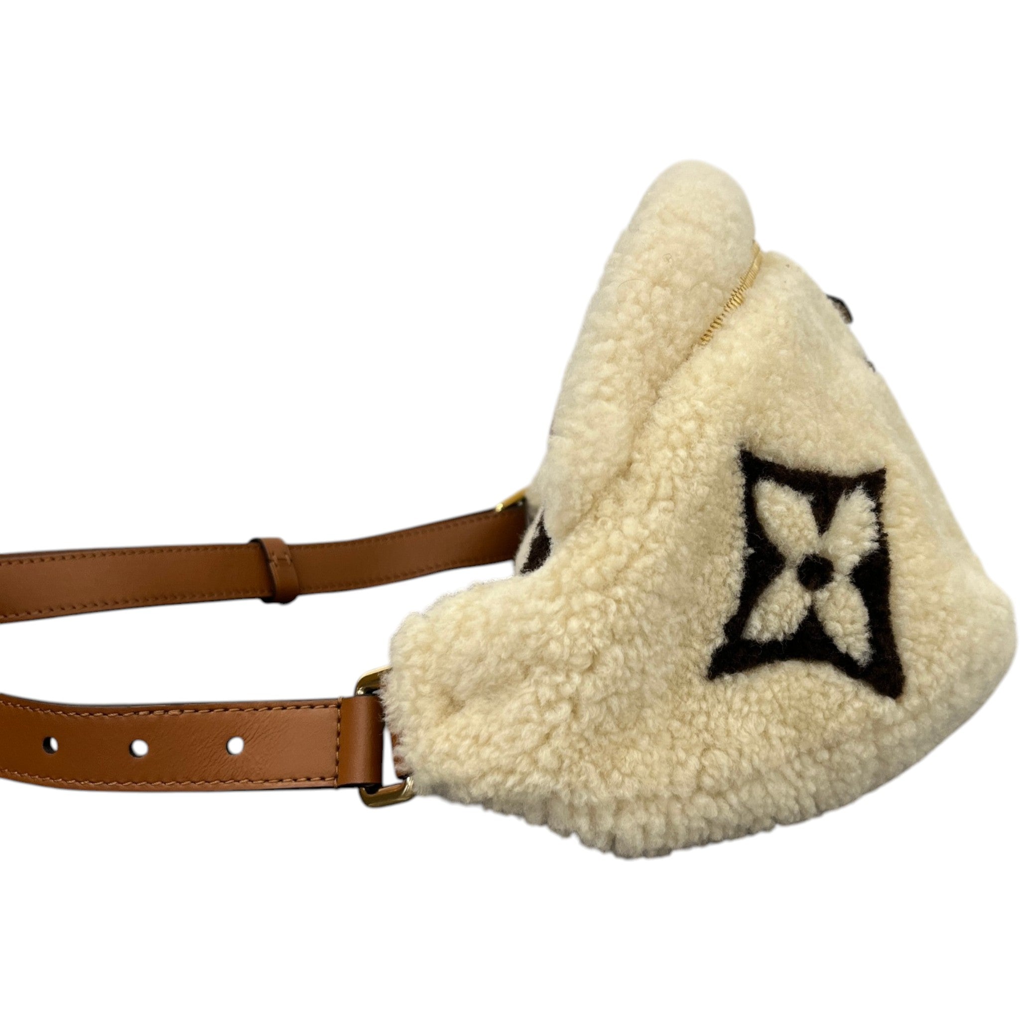 Women's Monogram Teddy Shearling Ski Belt Bag Cream