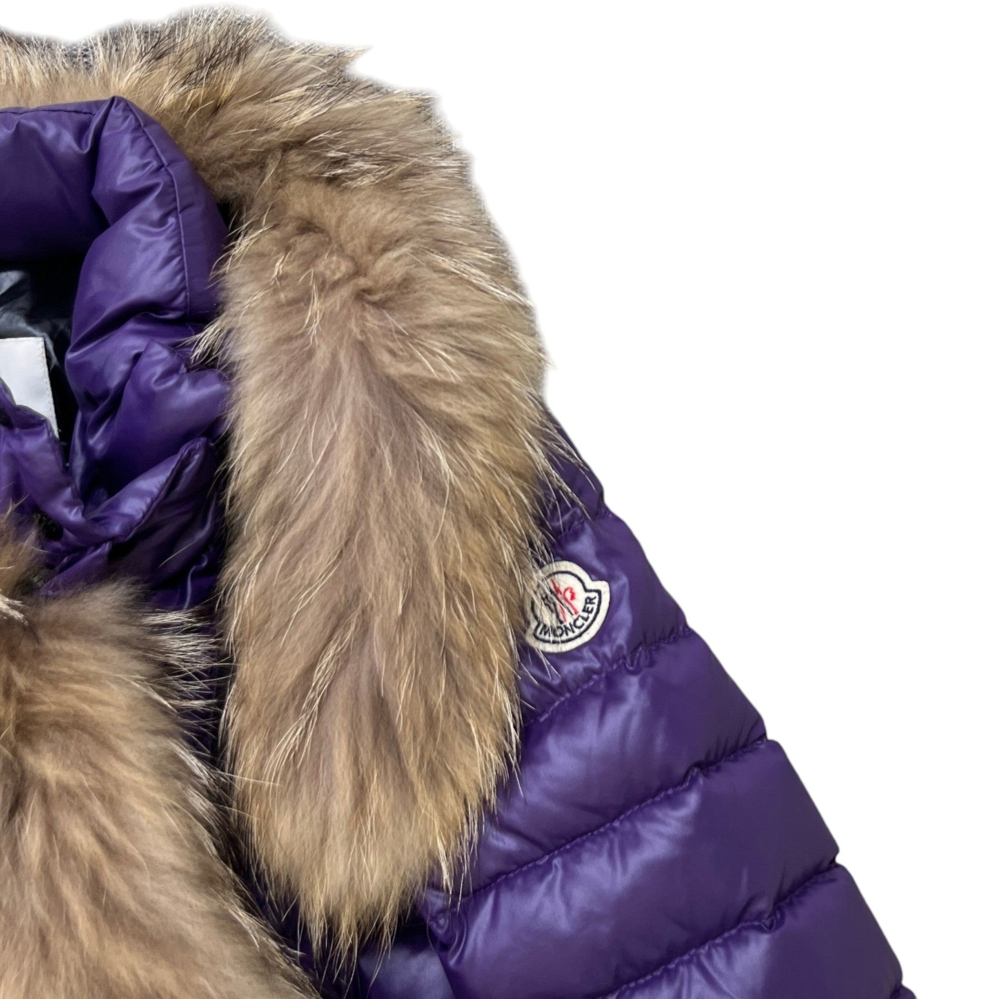 Women's Fur Trim Down Jacket Purple Size 2 / UK 12