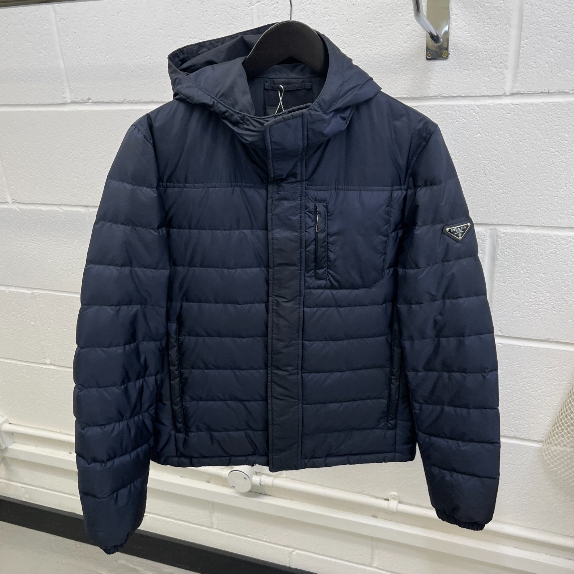 Men's Plaque Logo Hooded Down Jacket Navy Size IT 46 / S