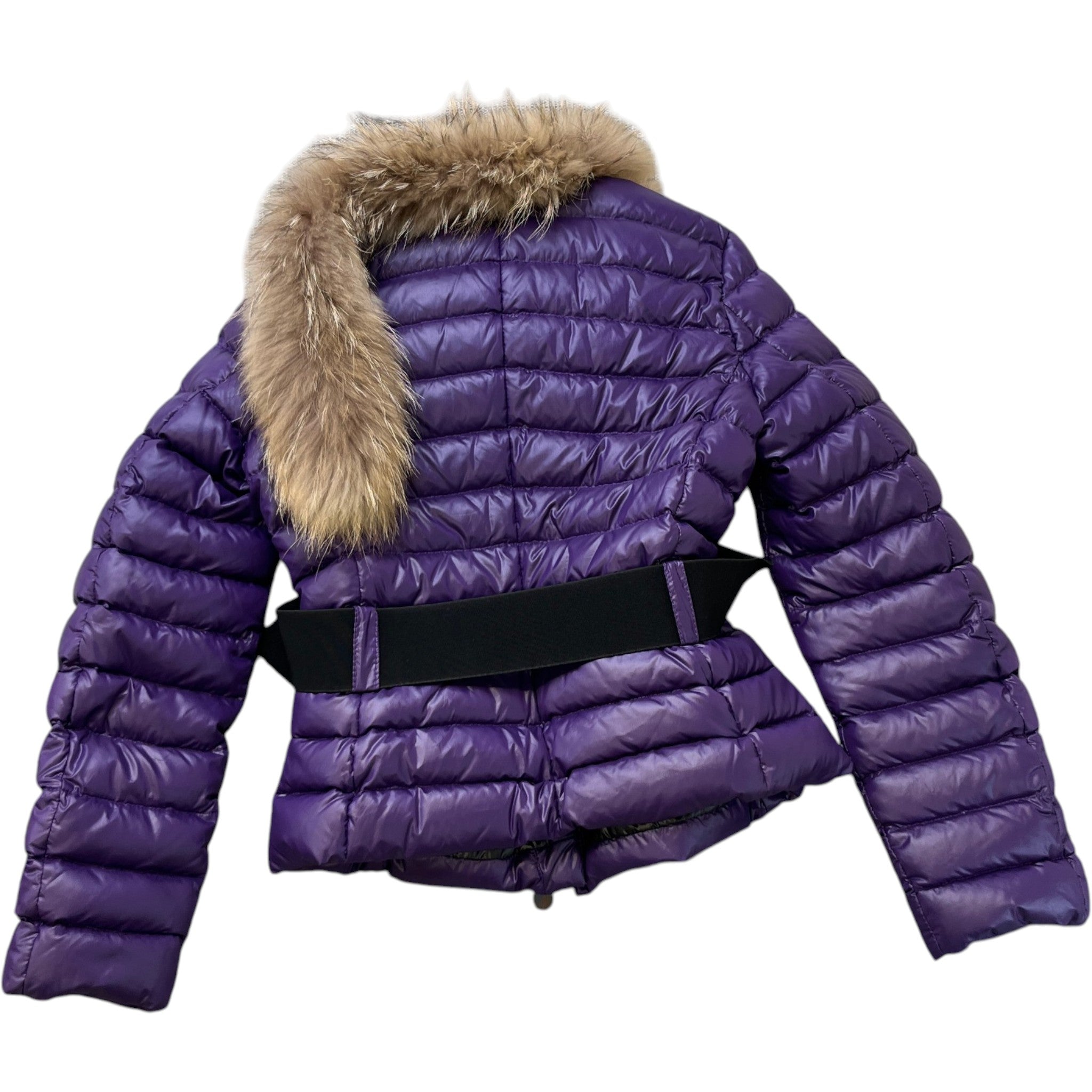 Women's Fur Trim Down Jacket Purple Size 2 / UK 12