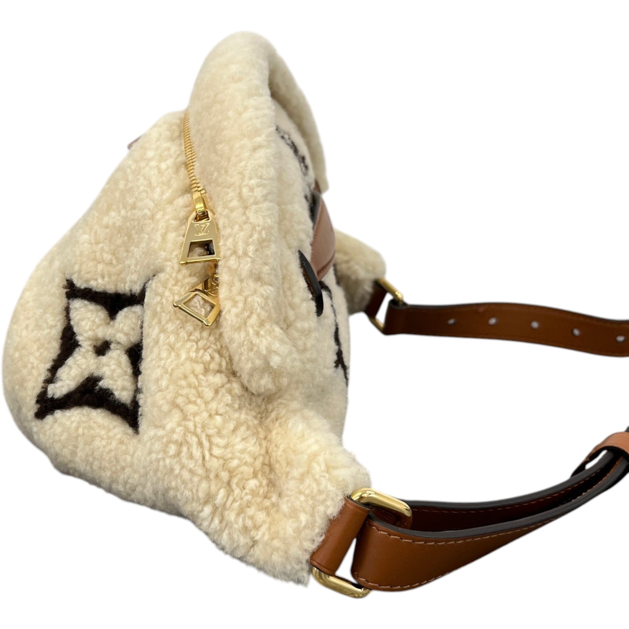Women's Monogram Teddy Shearling Ski Belt Bag Cream