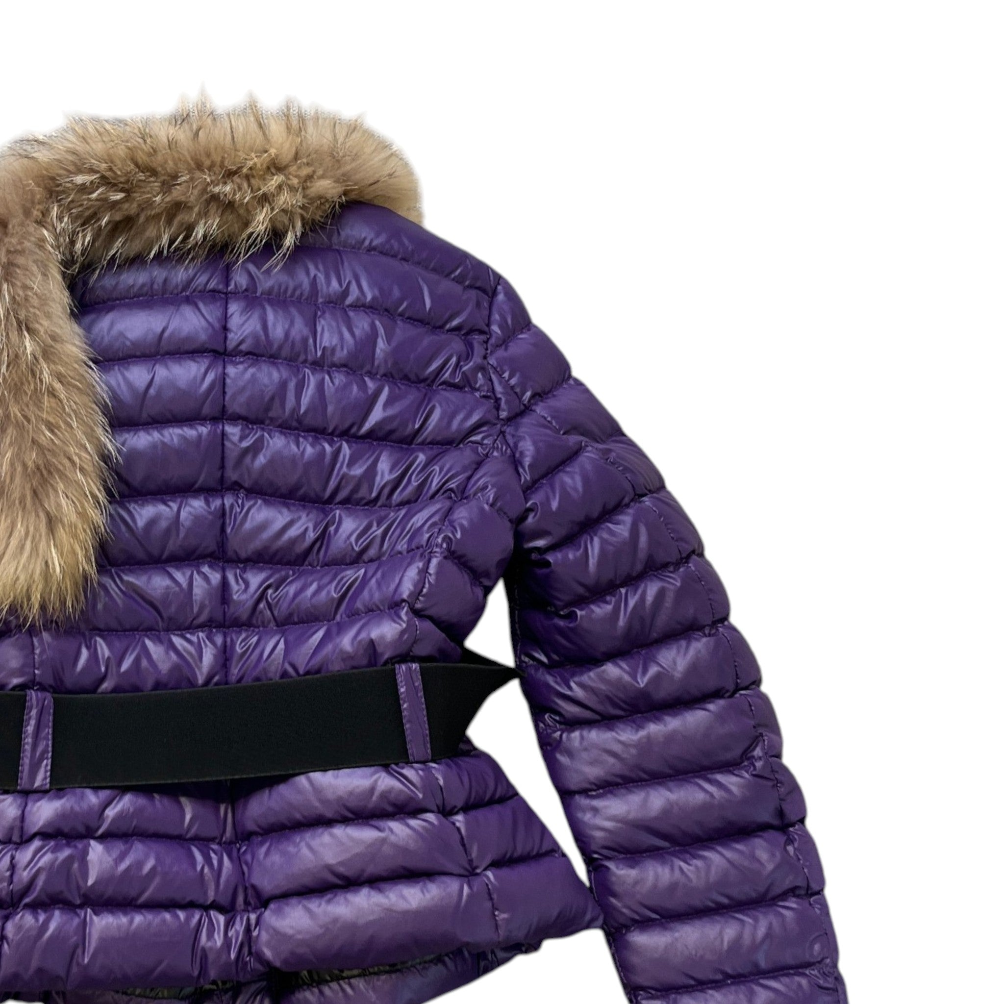 Women's Fur Trim Down Jacket Purple Size 2 / UK 12