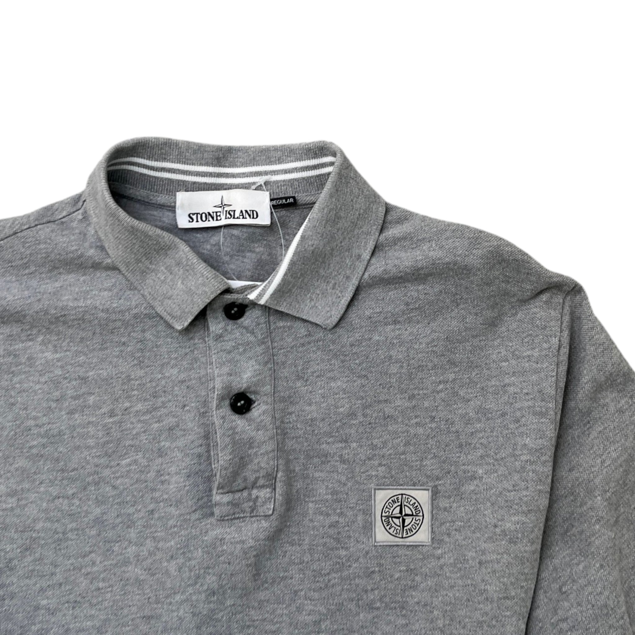 Men's Compass Logo Patch Polo Shirt Grey Size M