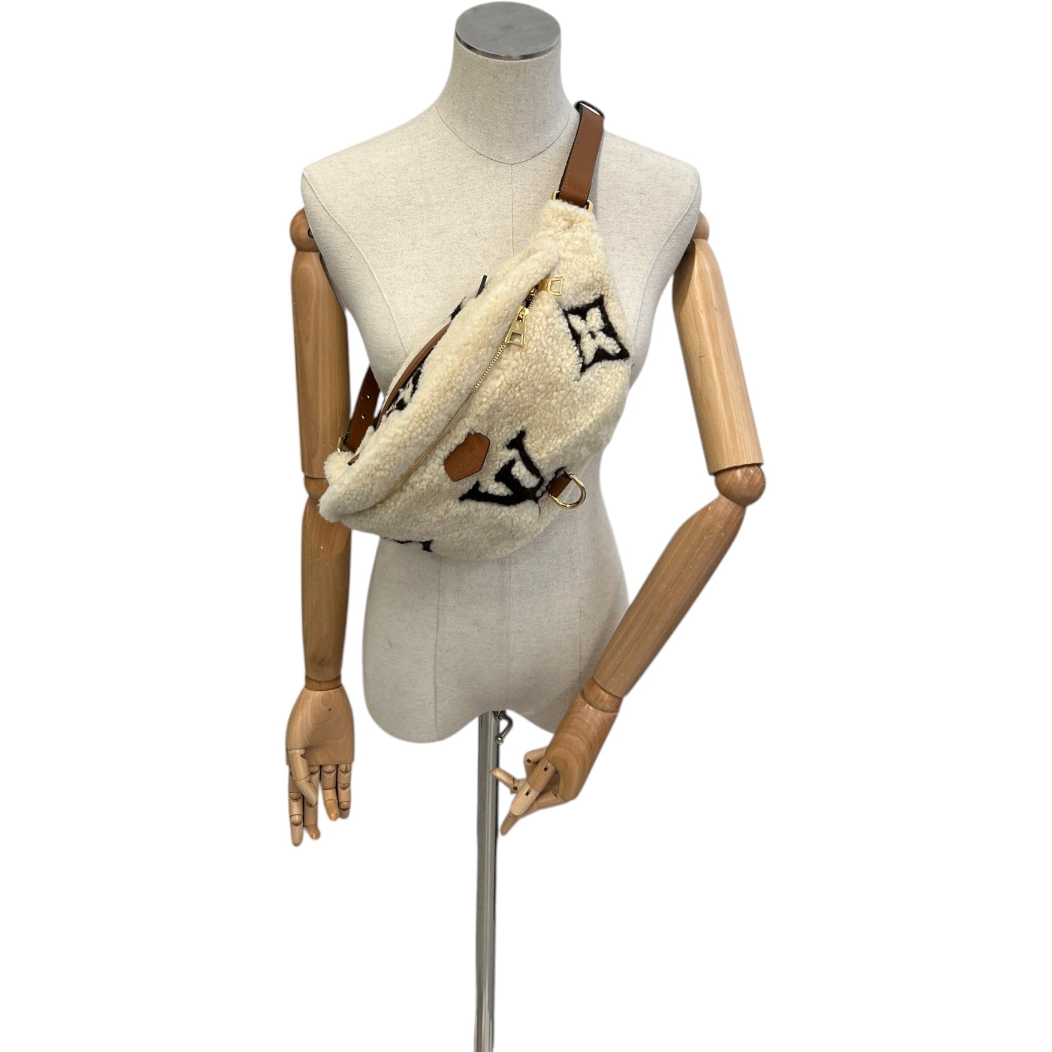 Women's Monogram Teddy Shearling Ski Belt Bag Cream