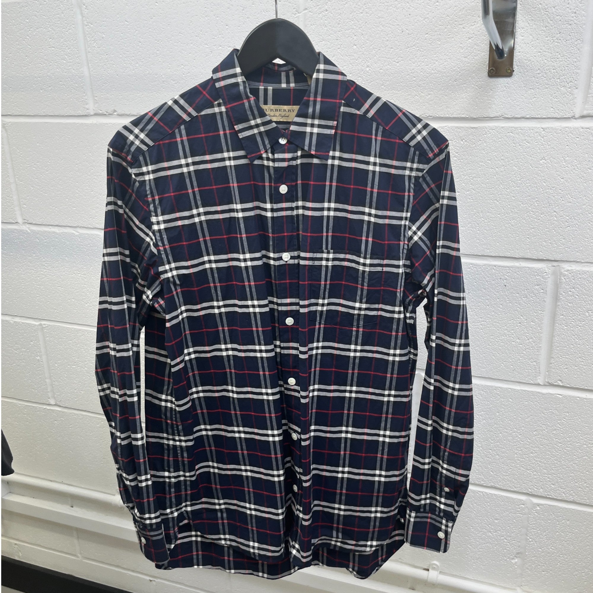 Men's Check Print Long Sleeve Shirt Navy Size M