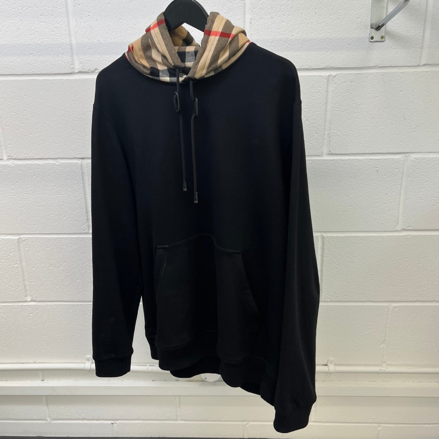 Men's Check Hood Hoodie Black Size L