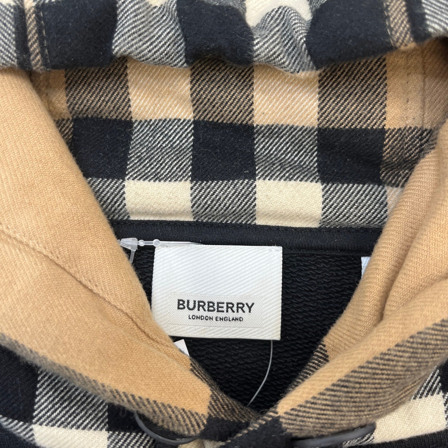 Men's Check Hood Hoodie Black Size L