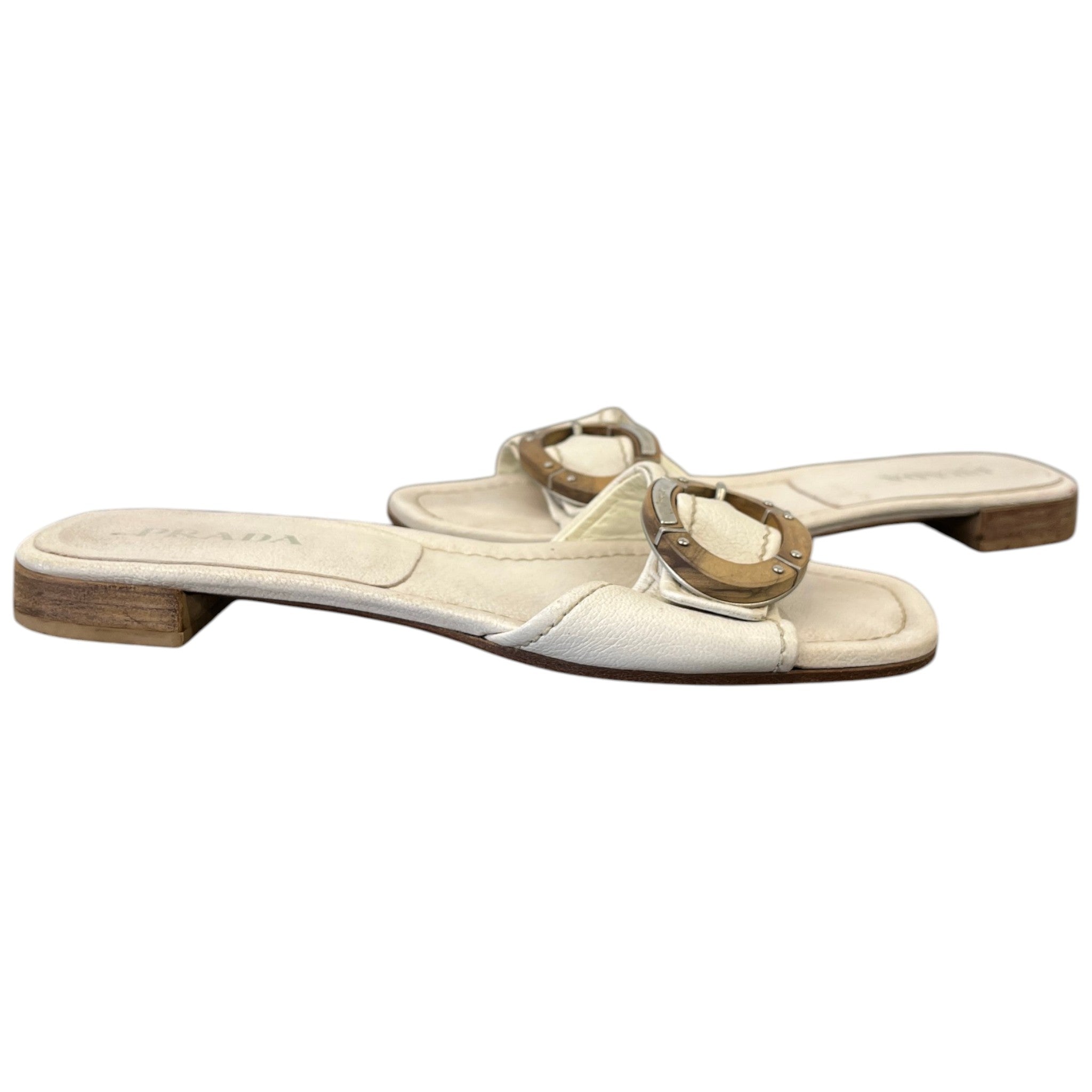 Women's Vintage Wooden Logo Sandals Cream Size EU 37 / UK 4