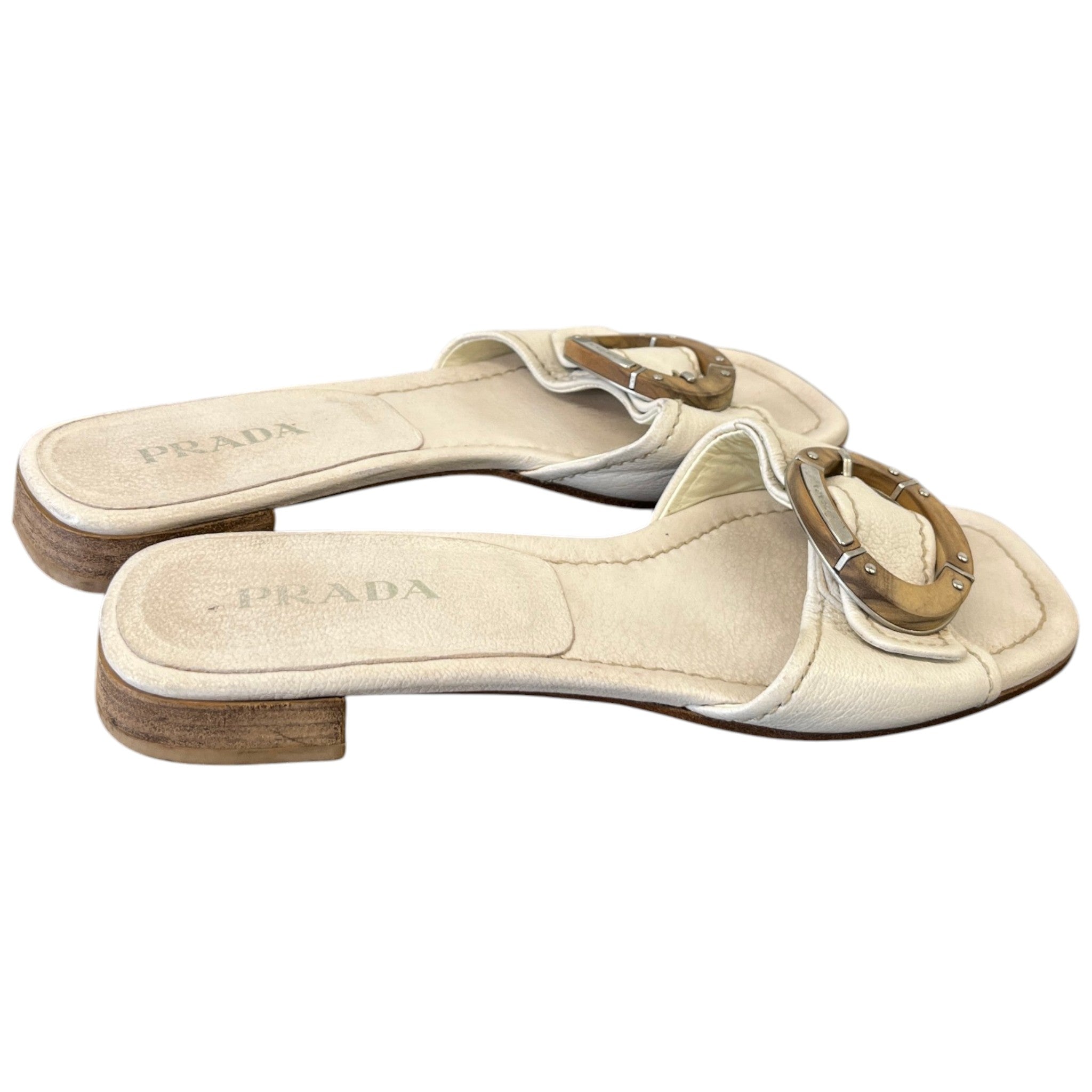 Women's Vintage Wooden Logo Sandals Cream Size EU 37 / UK 4