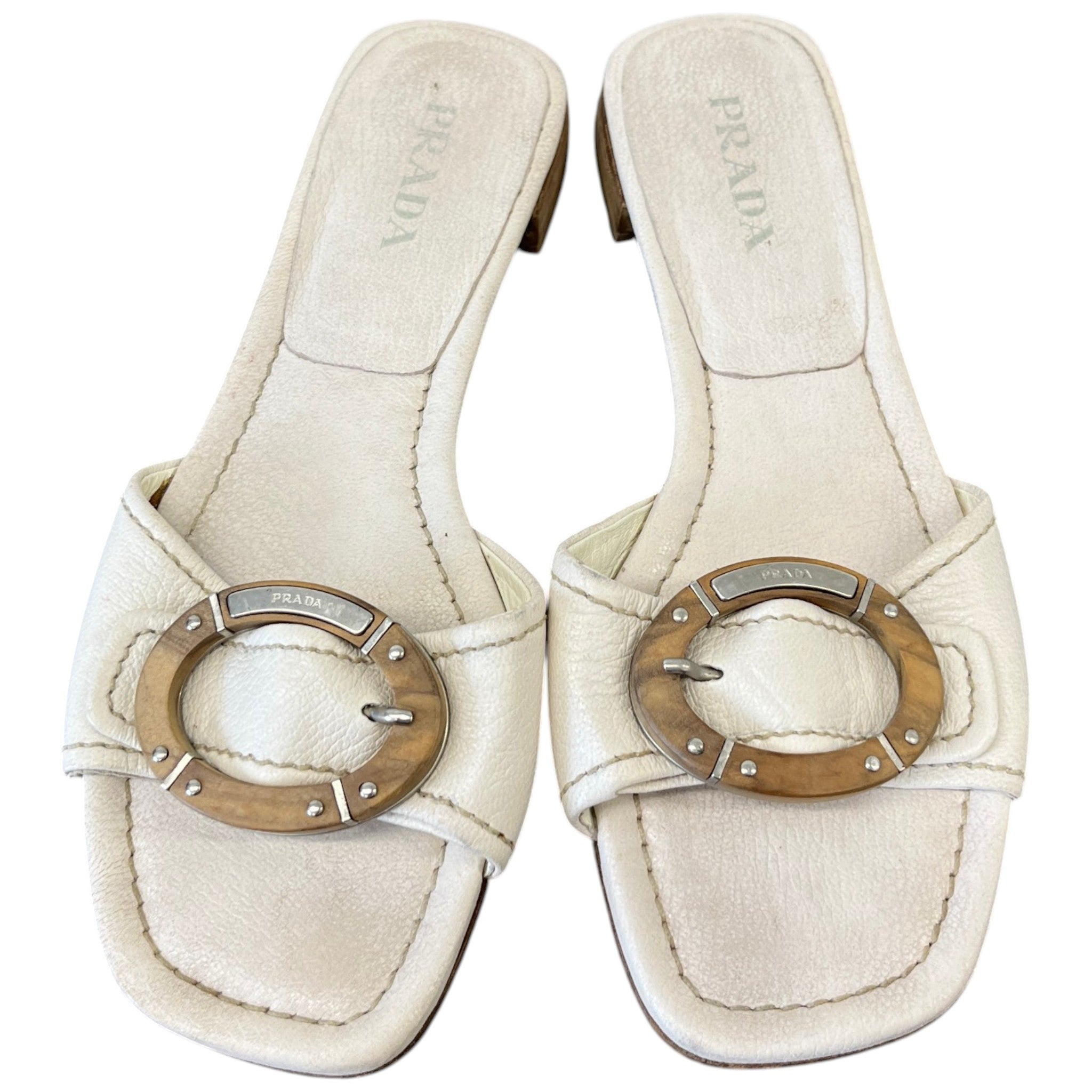 Women's Vintage Wooden Logo Sandals Cream Size EU 37 / UK 4