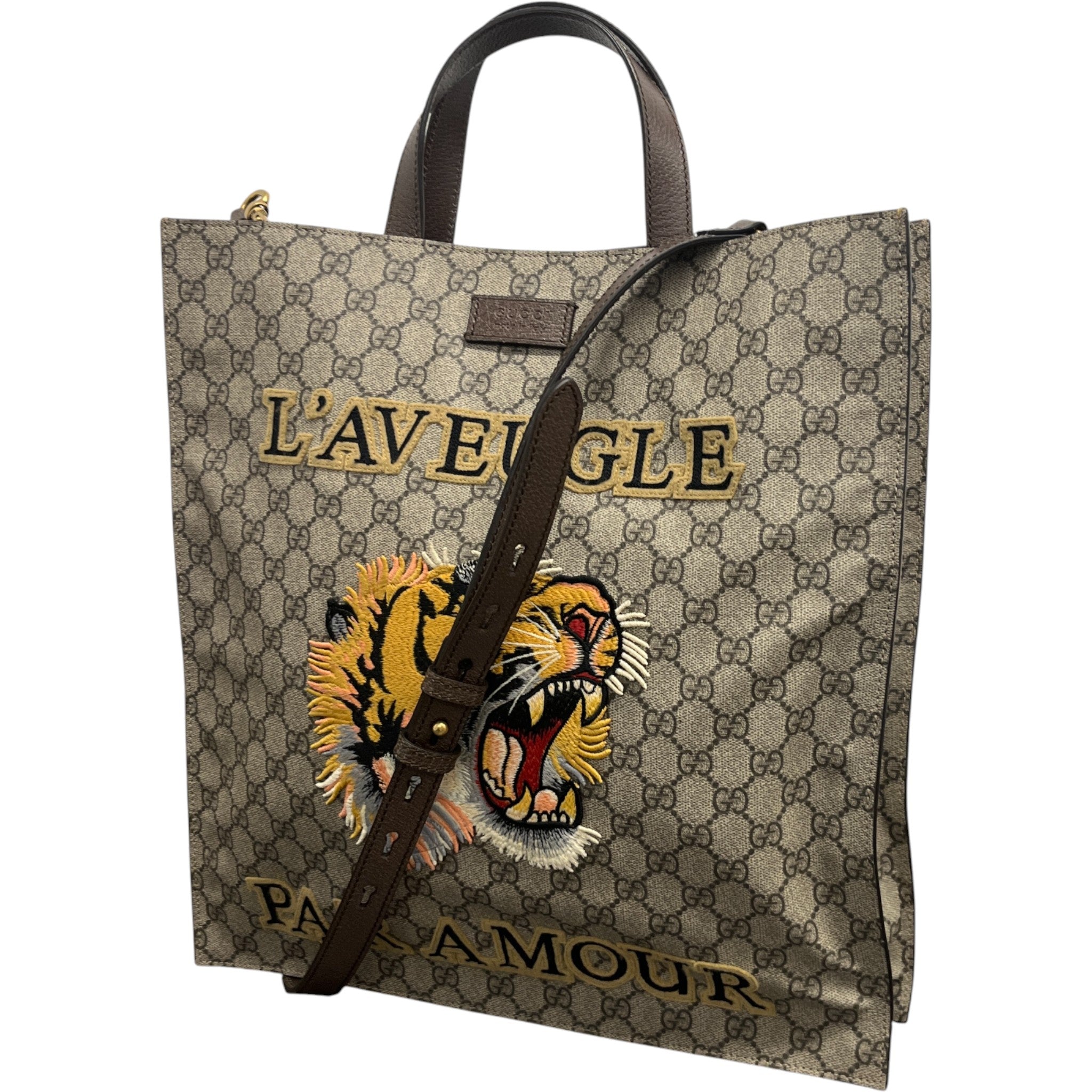 Women's Gg Supreme Tiger Patch Paramour Tote Bag Beige