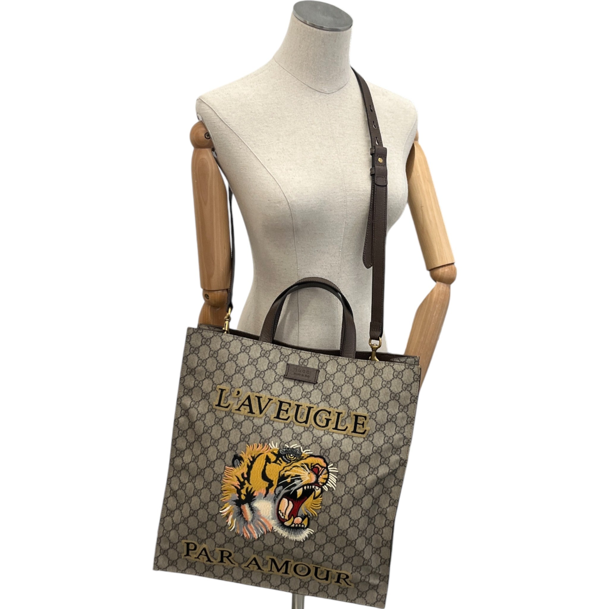 Women's Gg Supreme Tiger Patch Paramour Tote Bag Beige