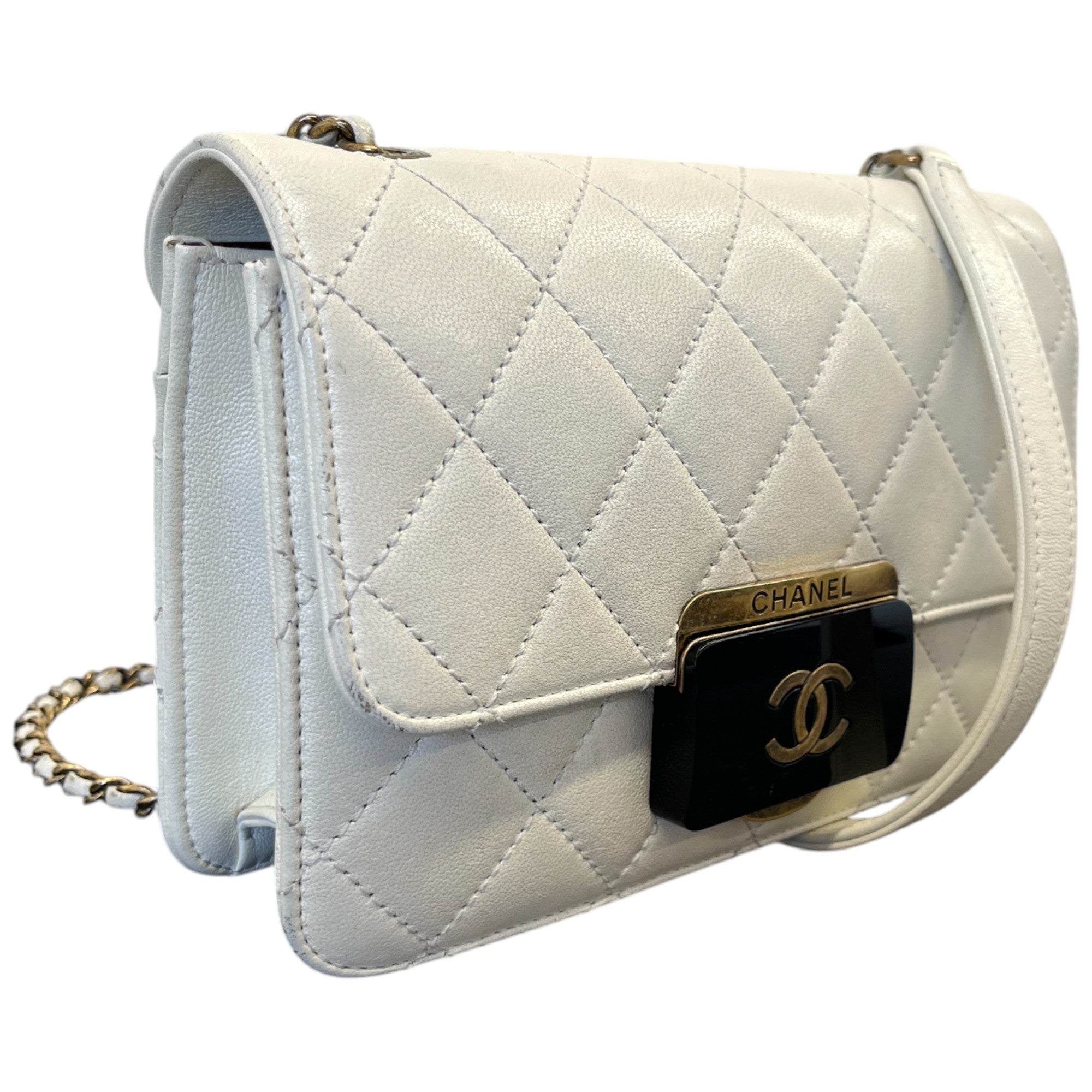 Women's Mini Beauty Lock Flap Handbag White