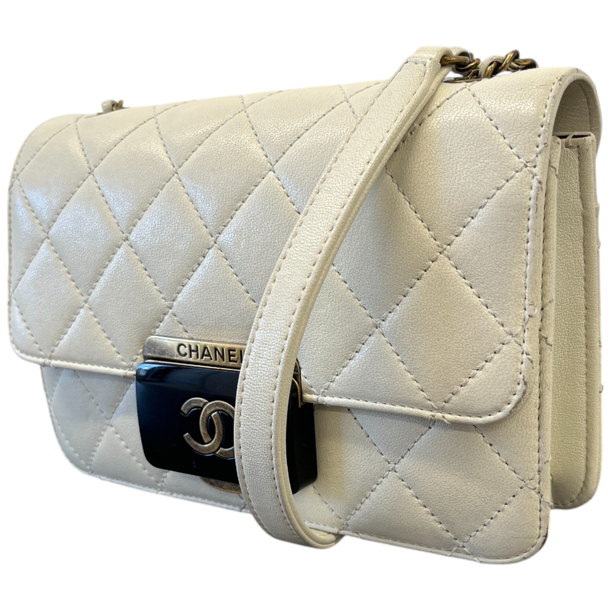 Women's Mini Beauty Lock Flap Handbag White