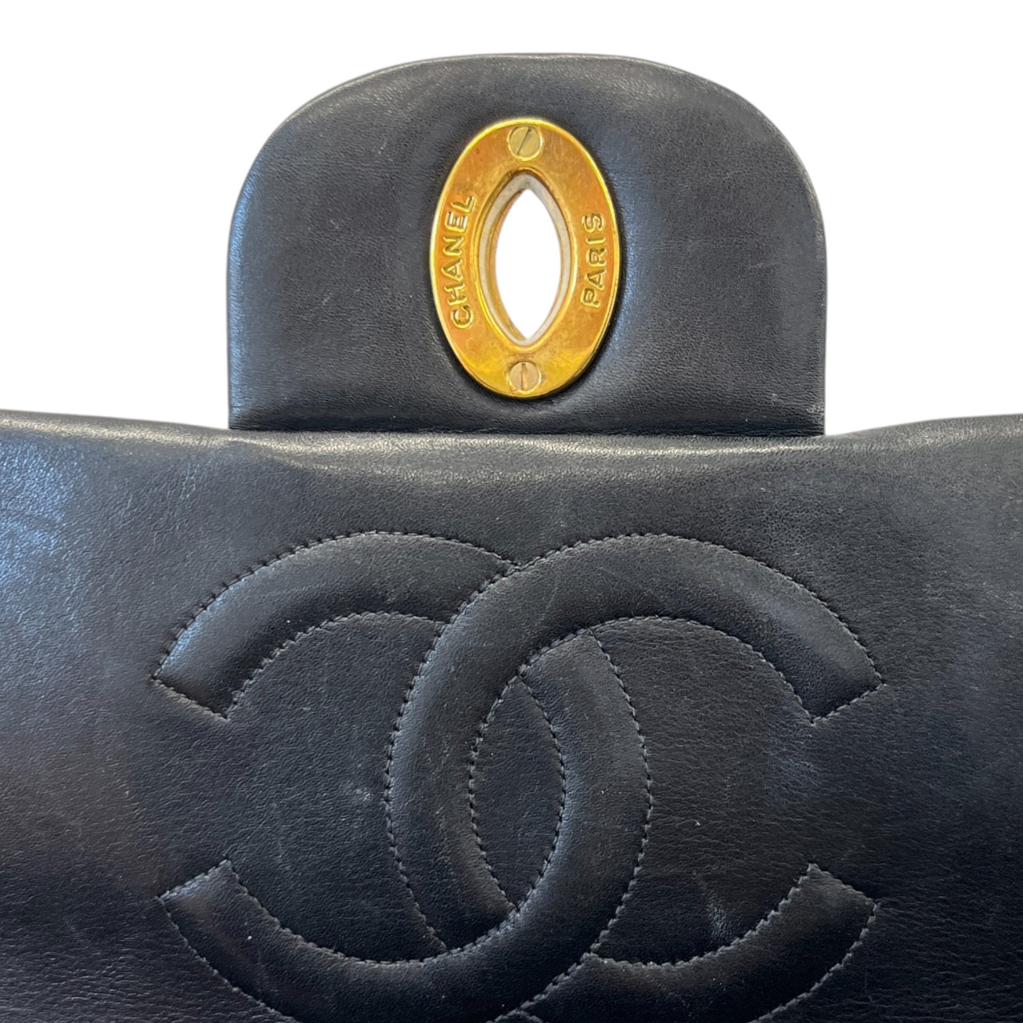 Women's Matelasse Double Chain Lamb Skin Handbag Black