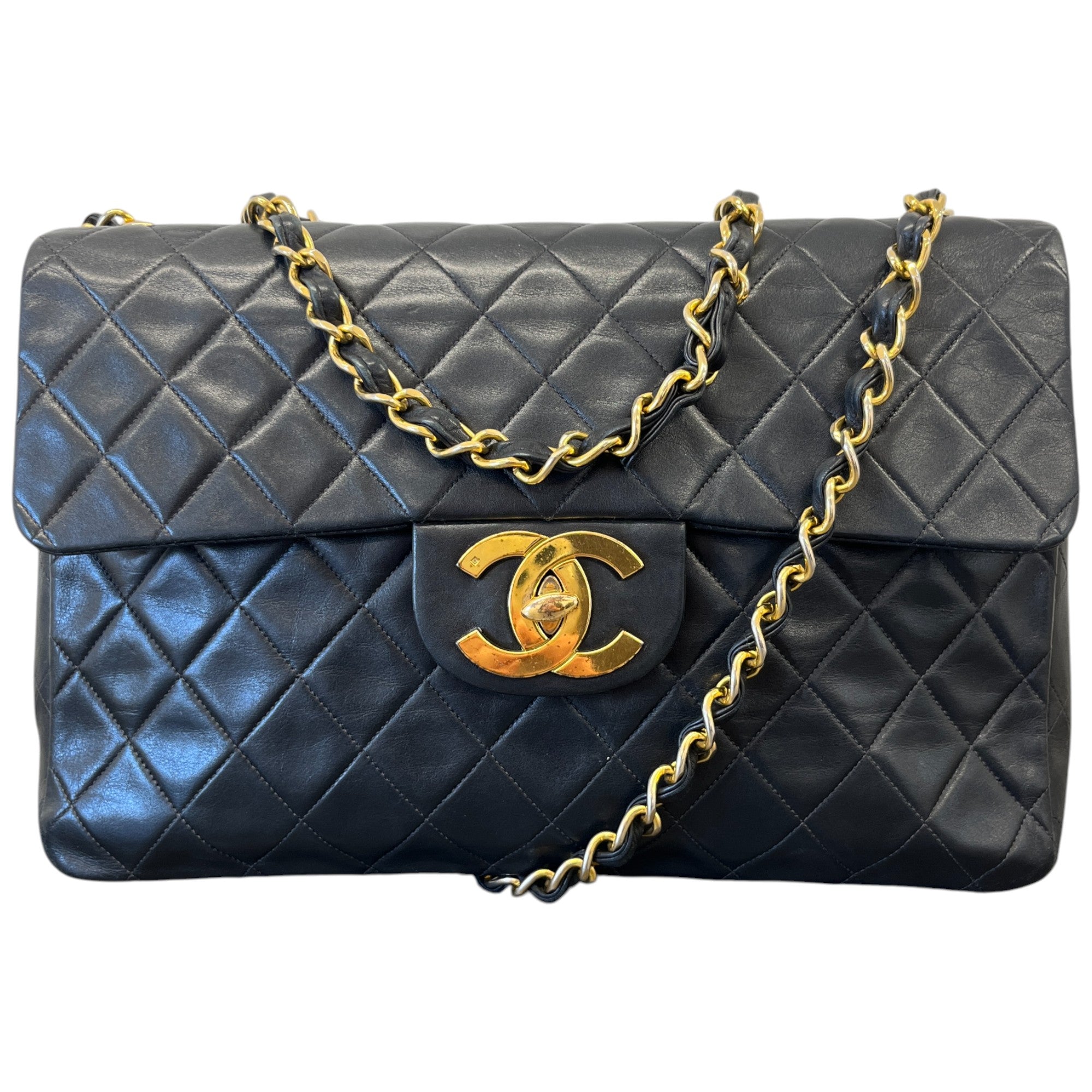 Women's Matelasse Double Chain Lamb Skin Handbag Black