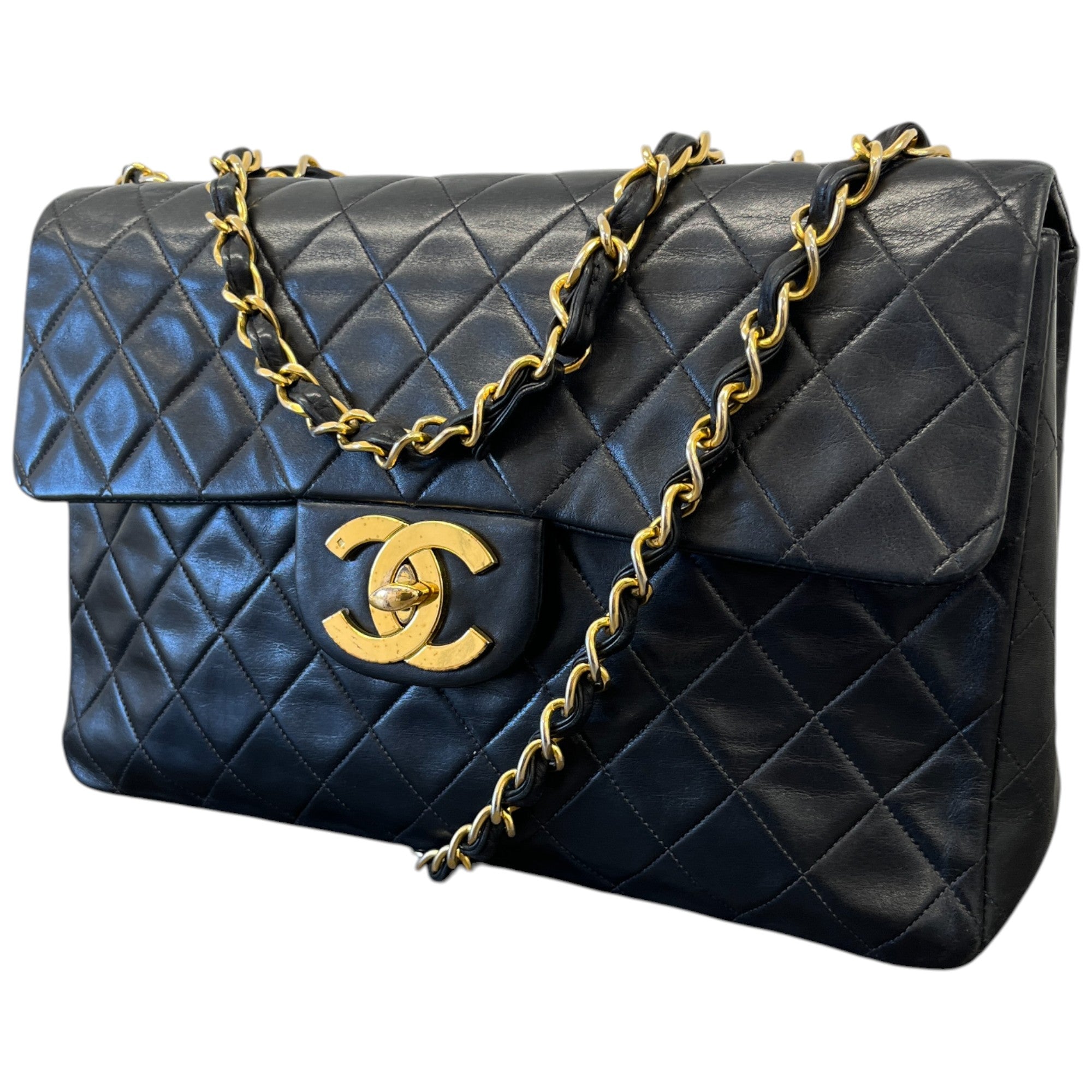 Women's Matelasse Double Chain Lamb Skin Handbag Black