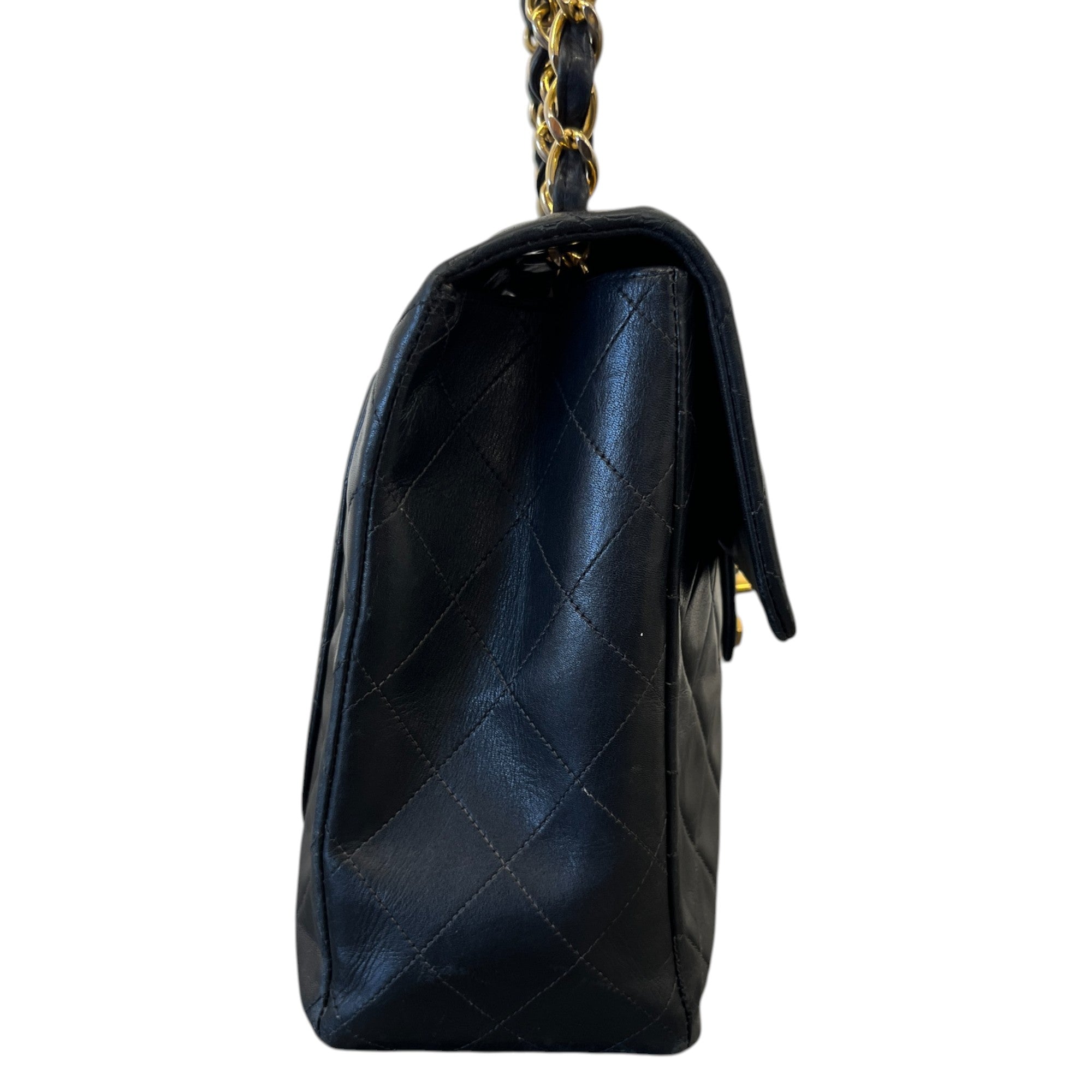 Women's Matelasse Double Chain Lamb Skin Handbag Black