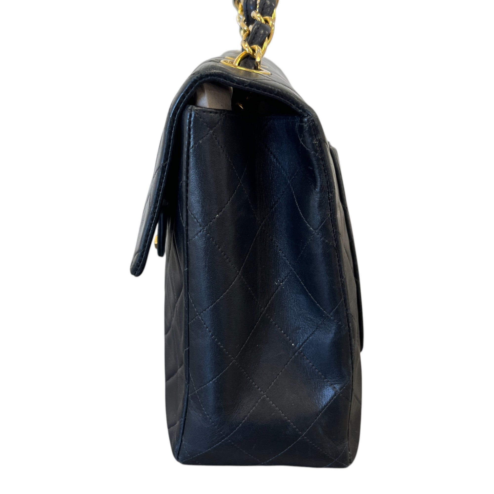 Women's Matelasse Double Chain Lamb Skin Handbag Black