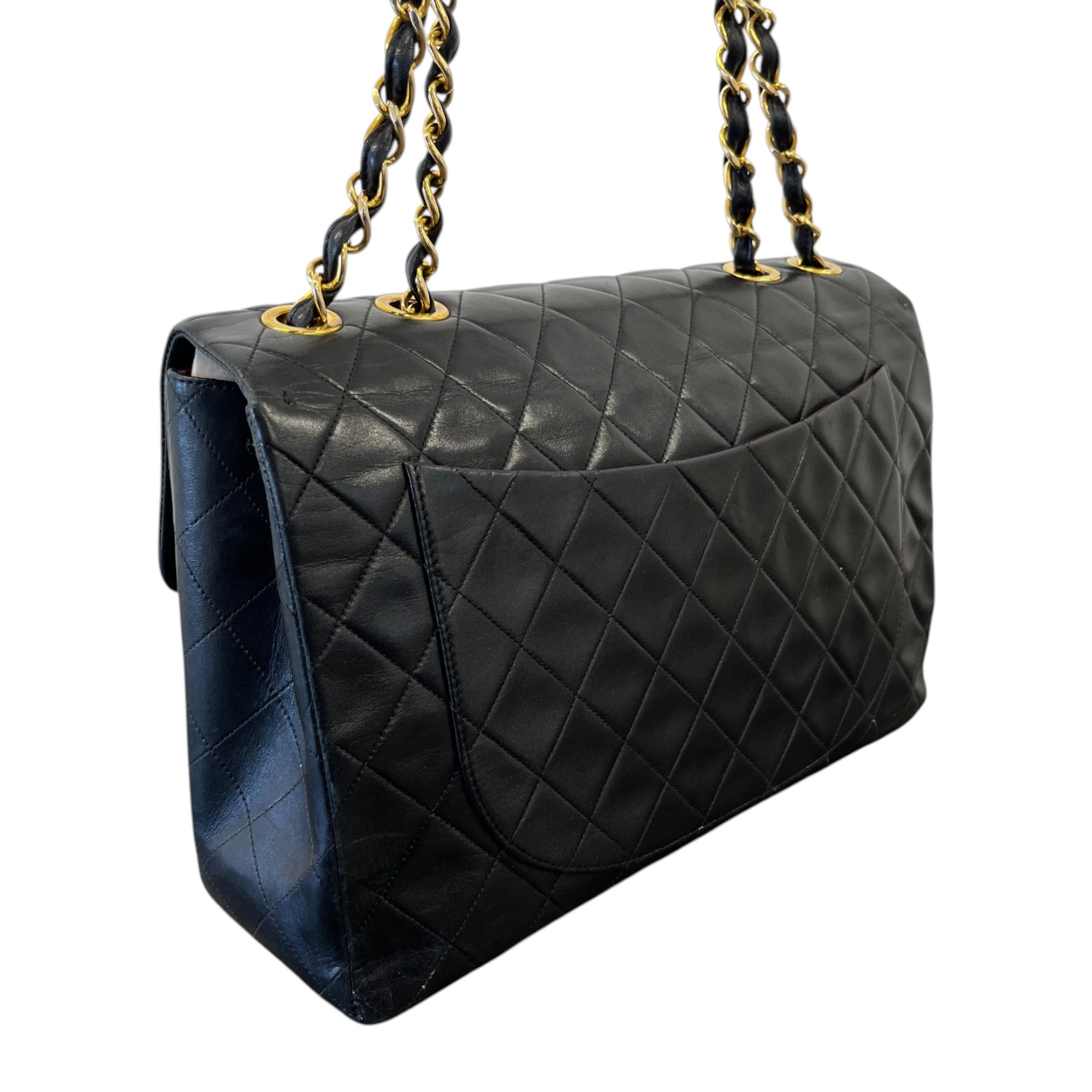 Women's Matelasse Double Chain Lamb Skin Handbag Black