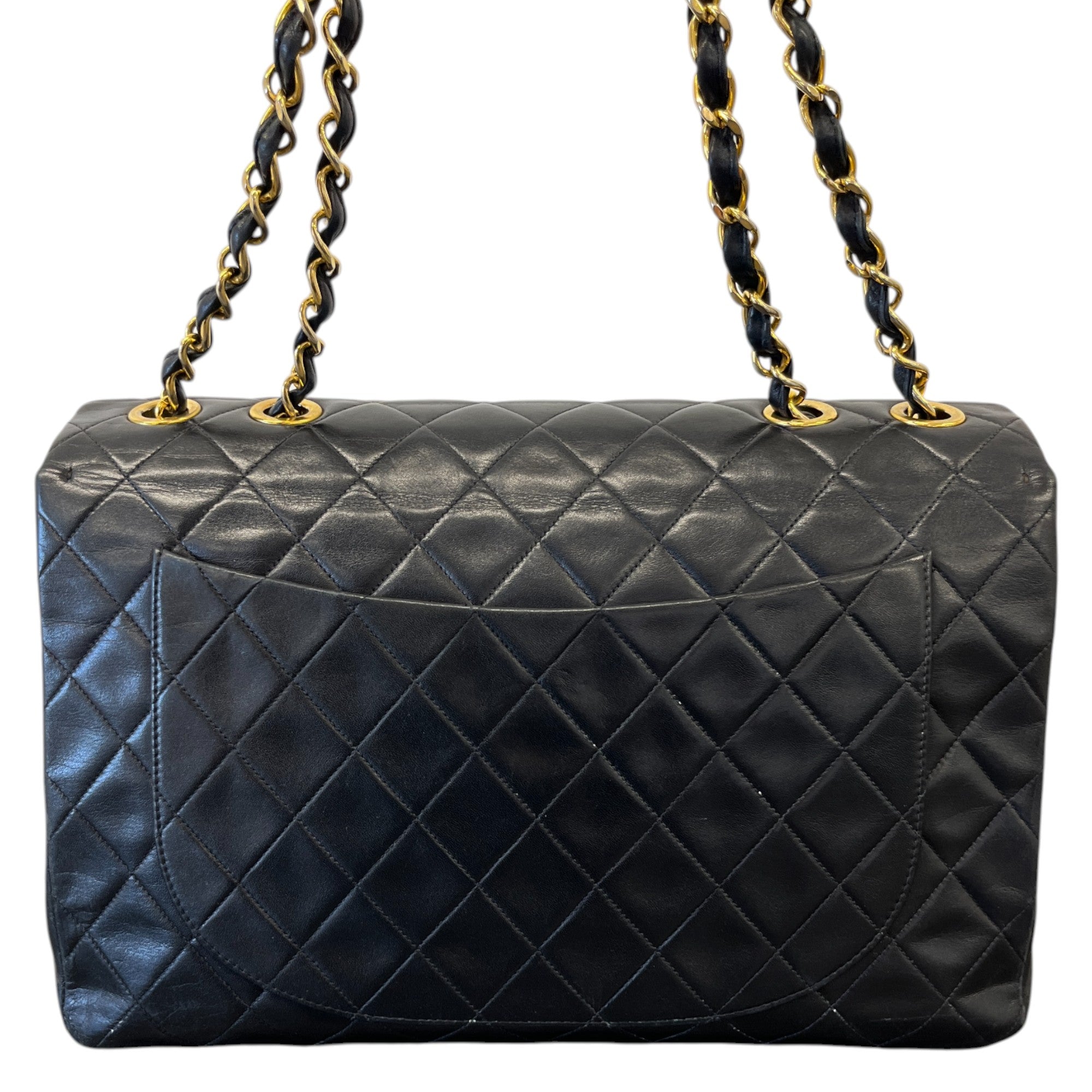 Women's Matelasse Double Chain Lamb Skin Handbag Black