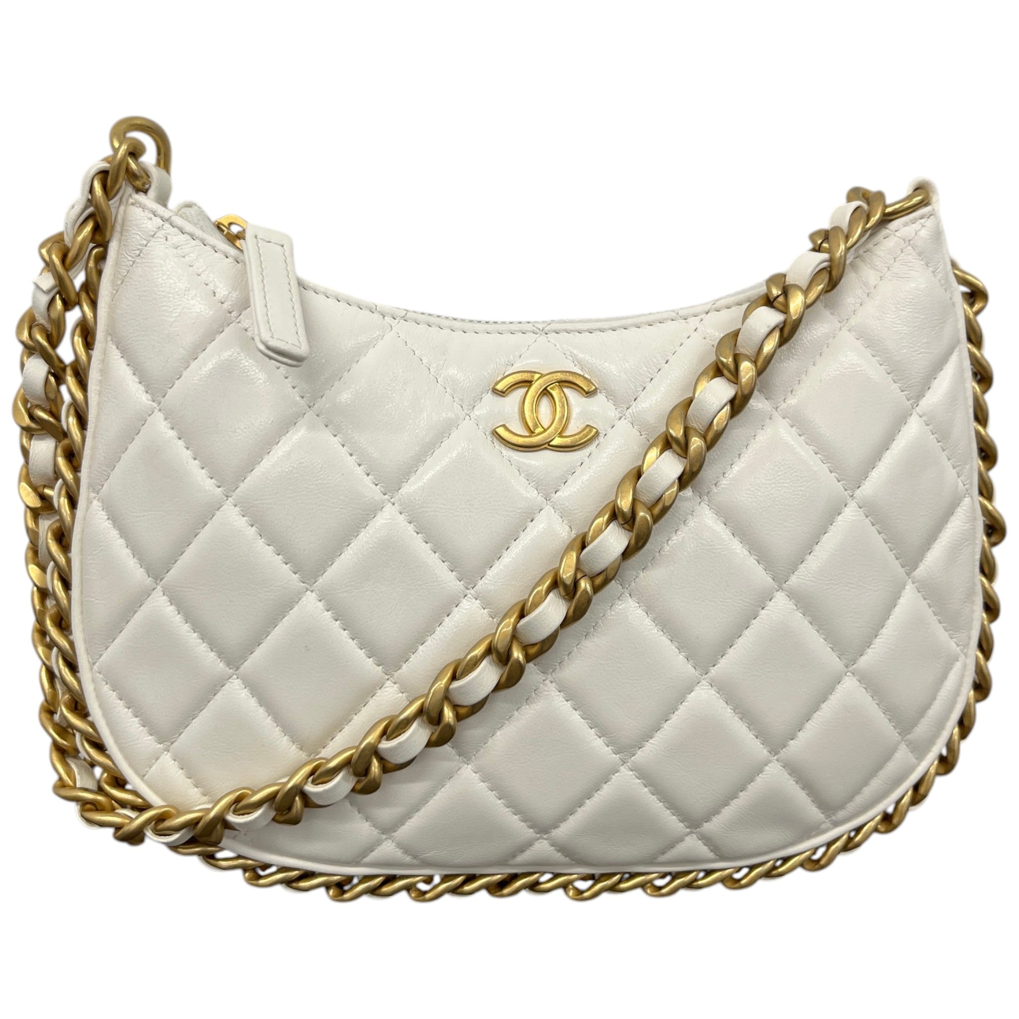 Women's Chain Around Hobo Lambskin Bag White