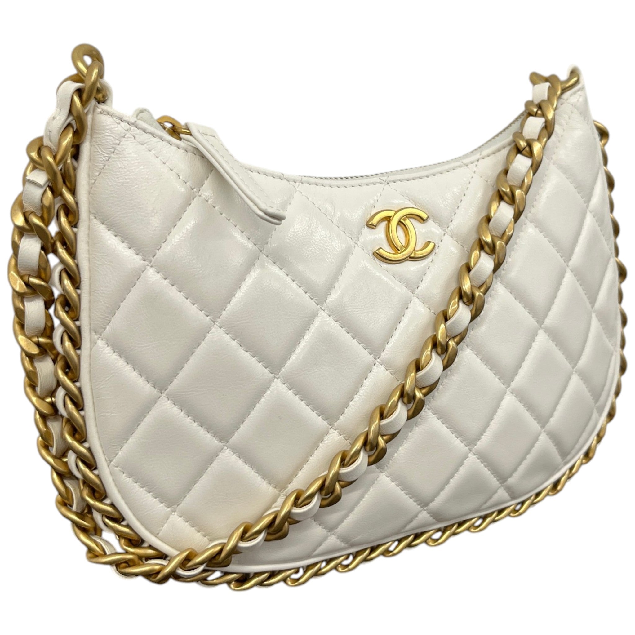 Women's Chain Around Hobo Lambskin Bag White