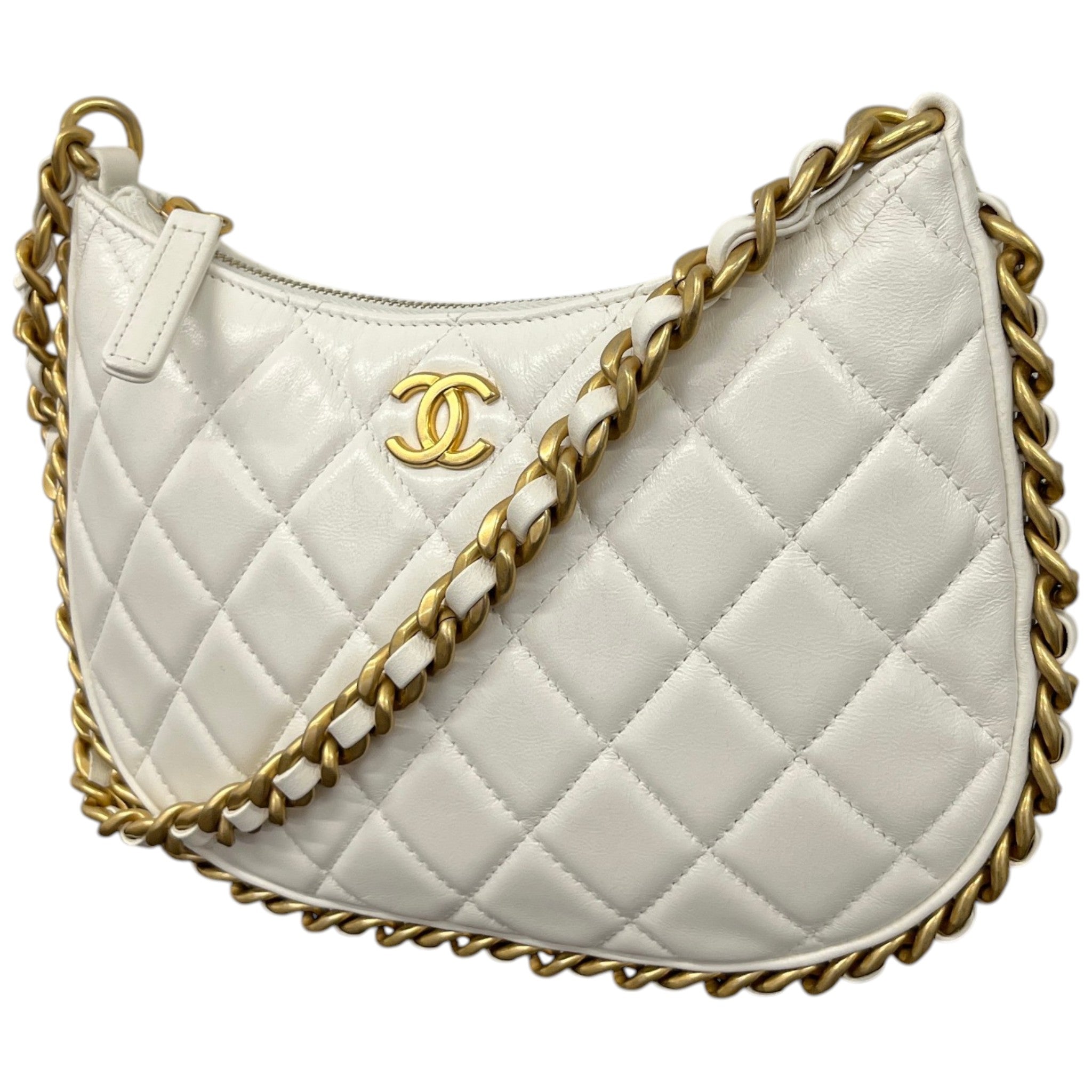 Women's Chain Around Hobo Lambskin Bag White