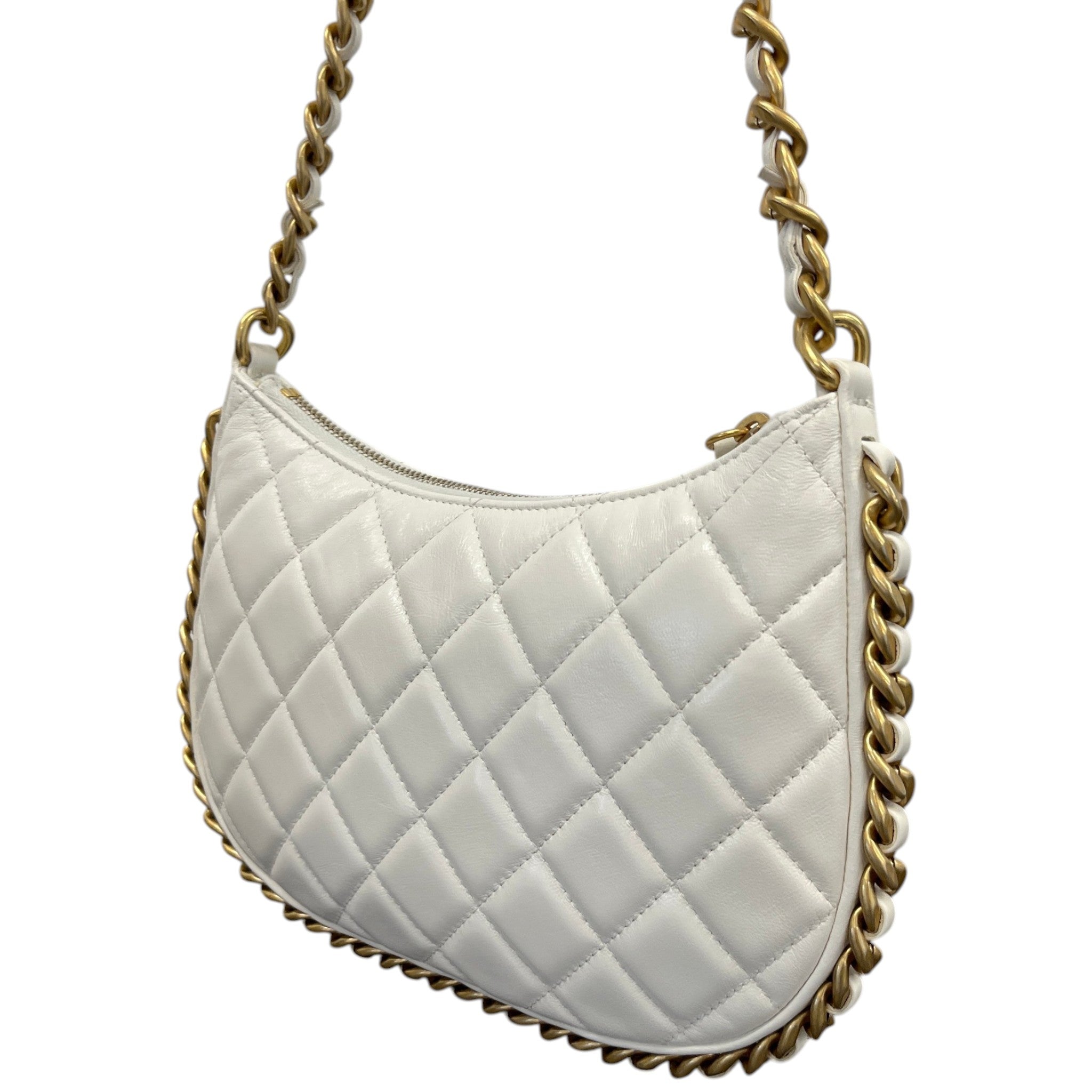 Women's Chain Around Hobo Lambskin Bag White