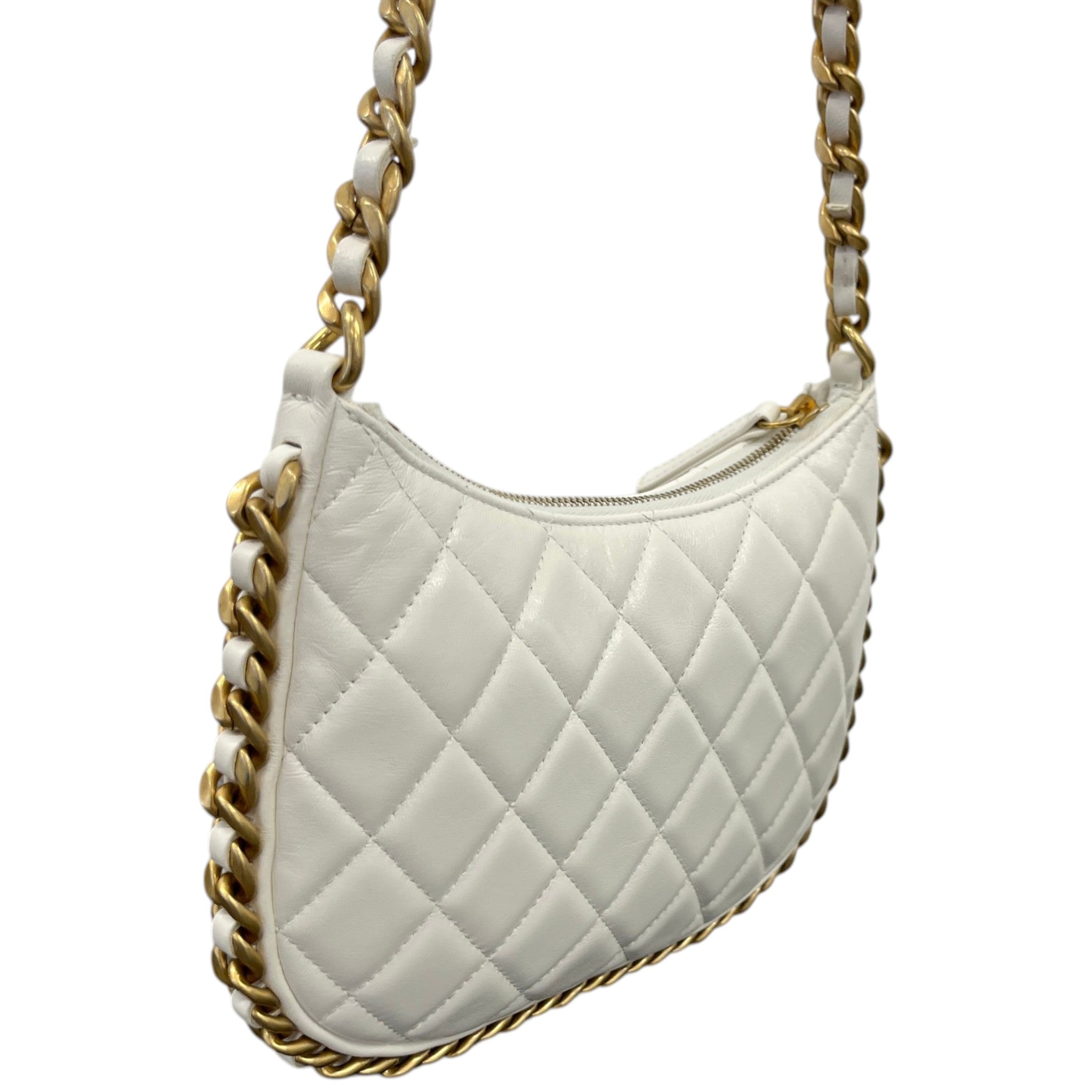 Women's Chain Around Hobo Lambskin Bag White