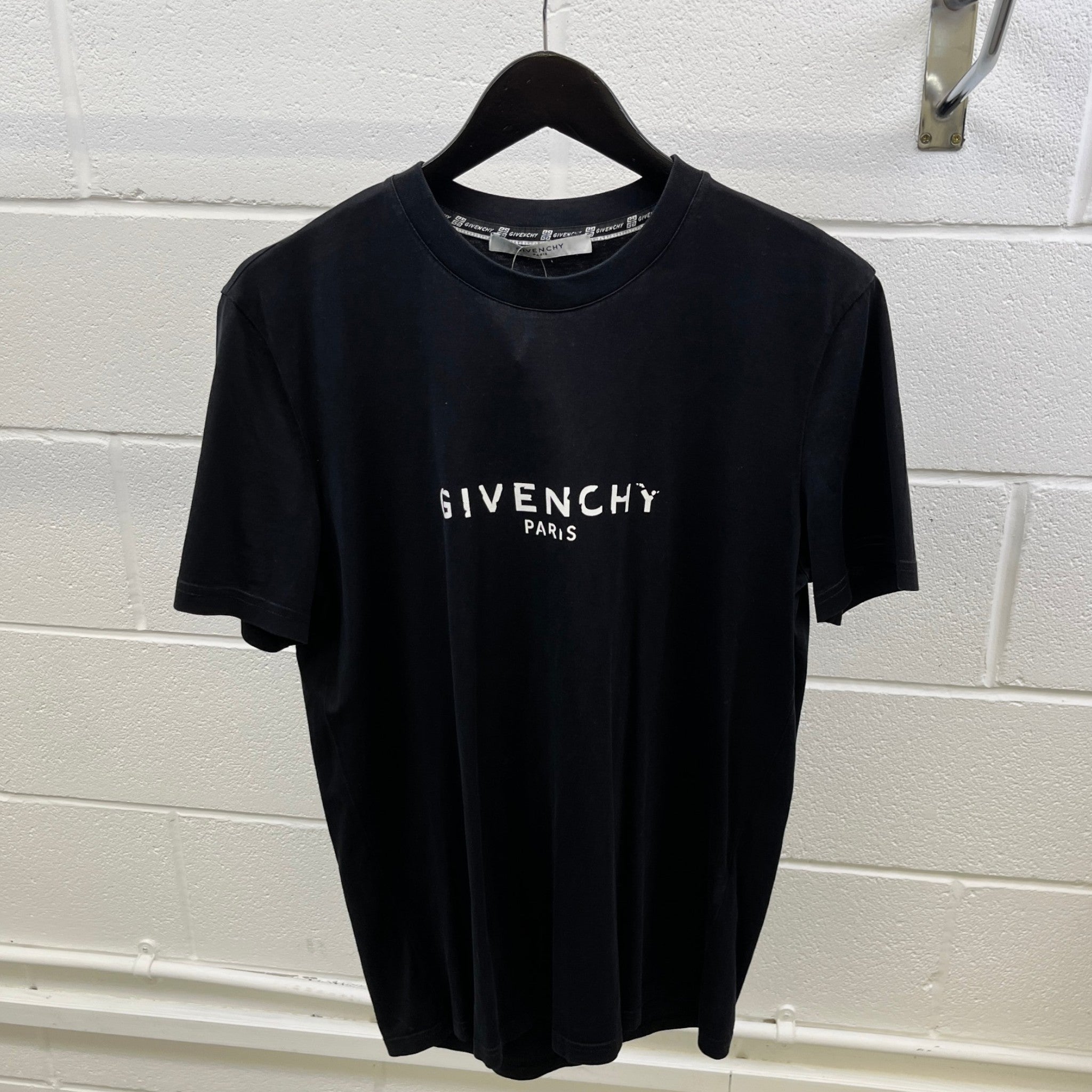 Men's Distressed Logo Print T-Shirt Black Size M