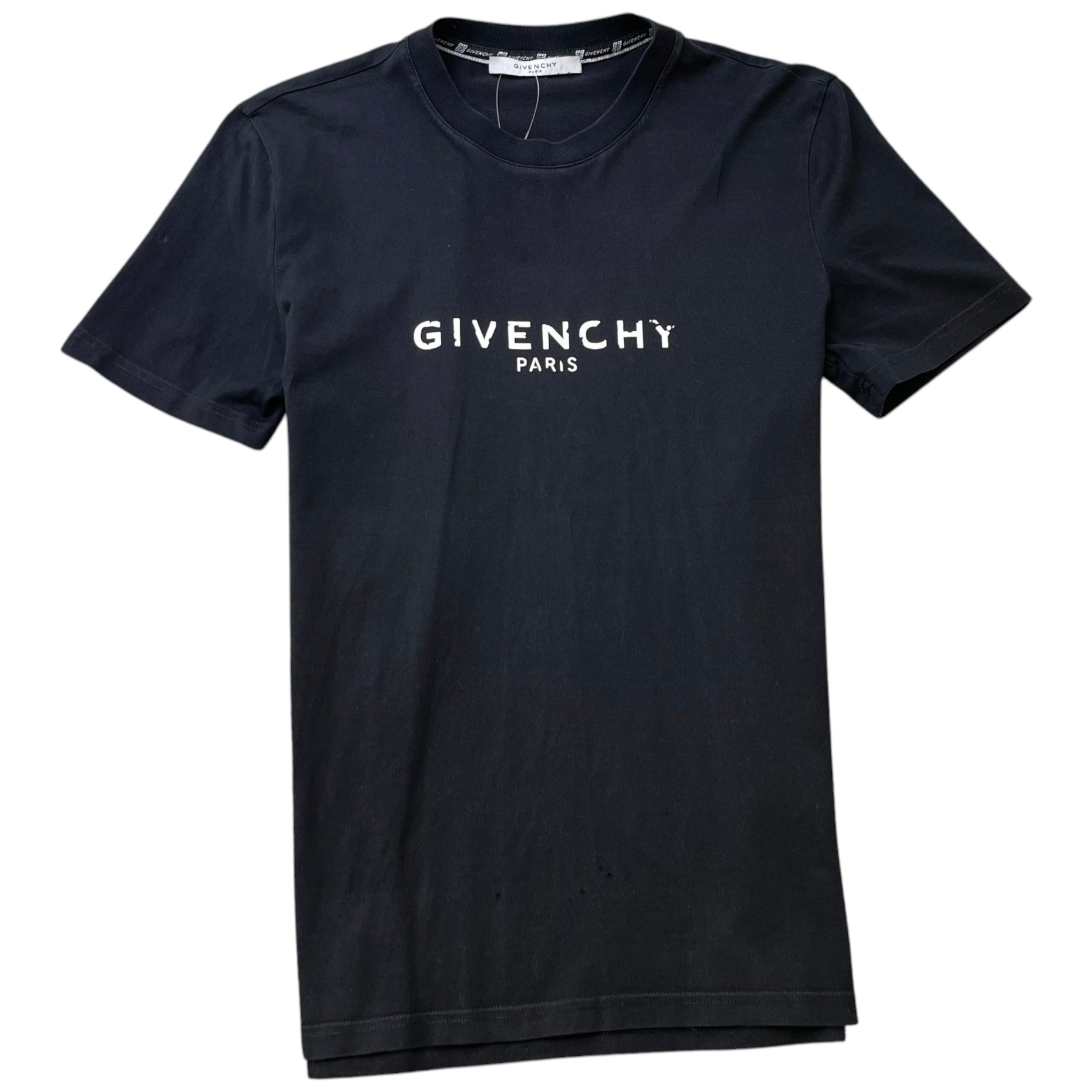 Men's Distressed Logo Print T-Shirt Black Size M