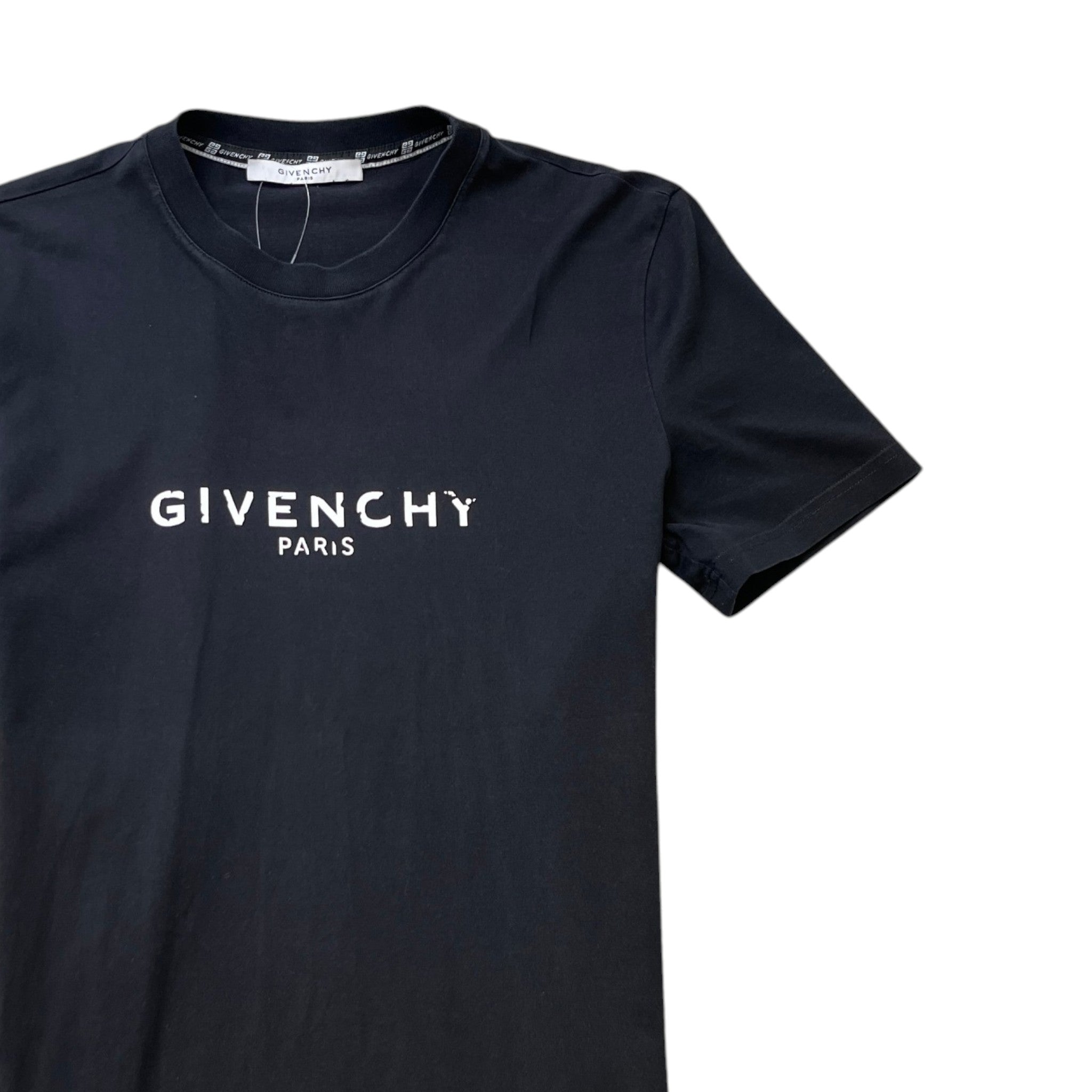 Men's Distressed Logo Print T-Shirt Black Size M