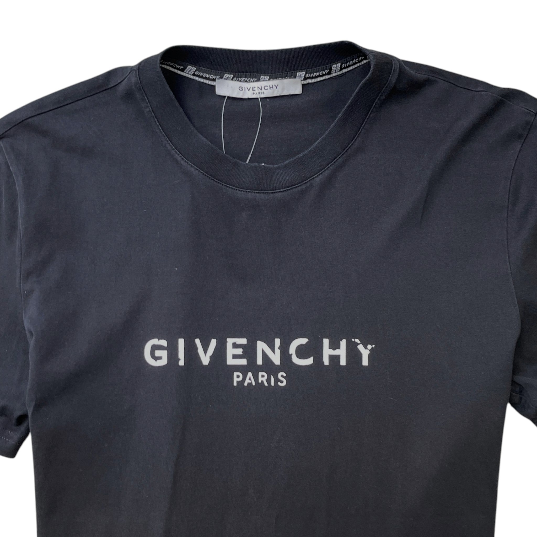 Men's Distressed Logo Print T-Shirt Black Size M