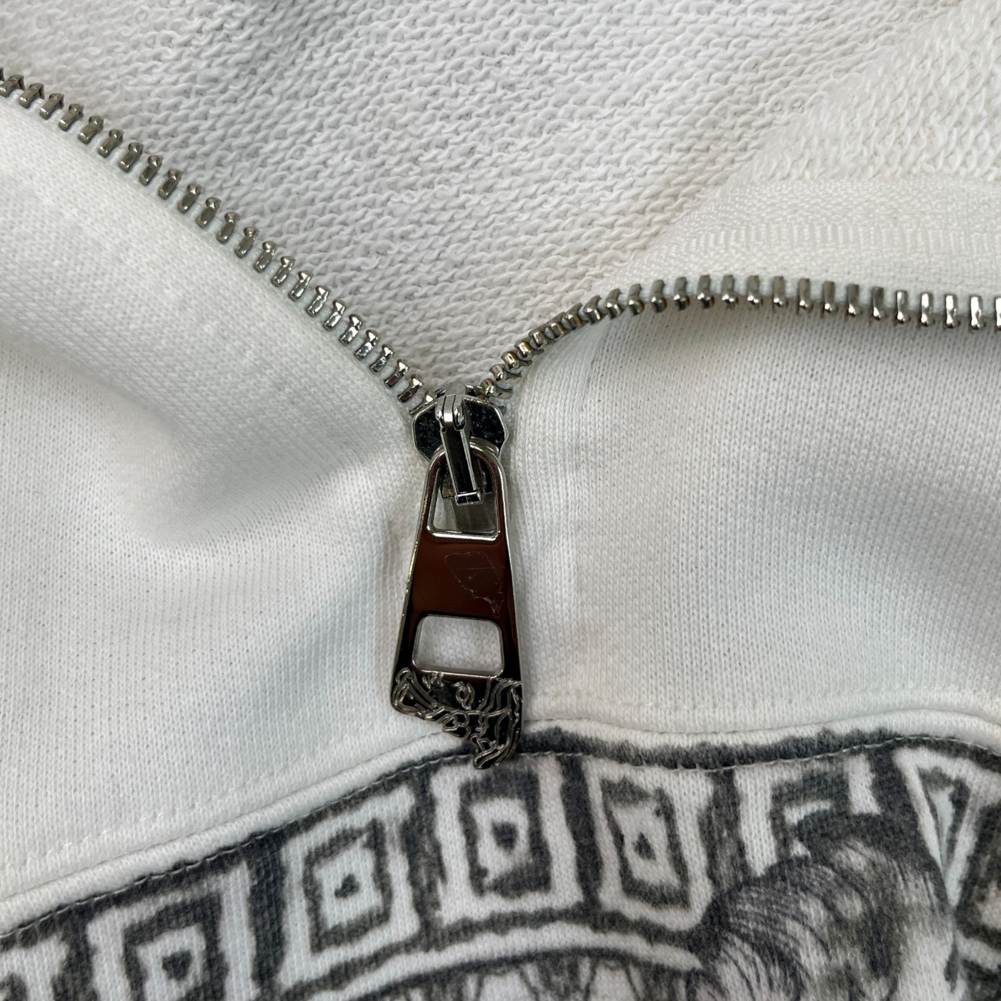 Men's Zip Up Logo Print Hoodie White Size XL