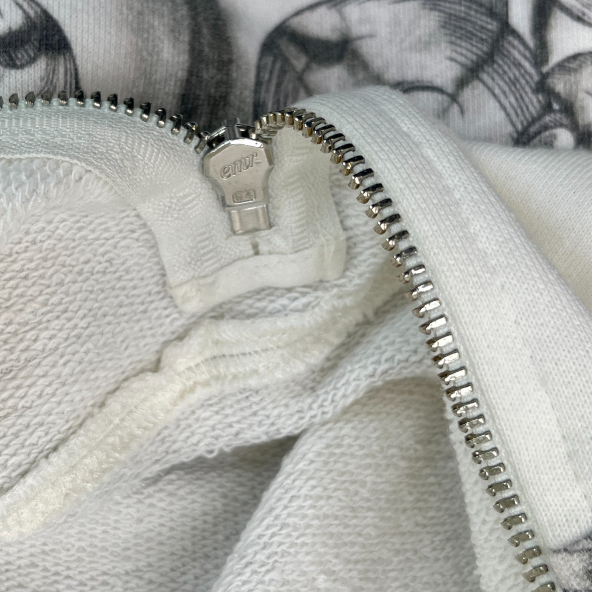 Men's Zip Up Logo Print Hoodie White Size XL