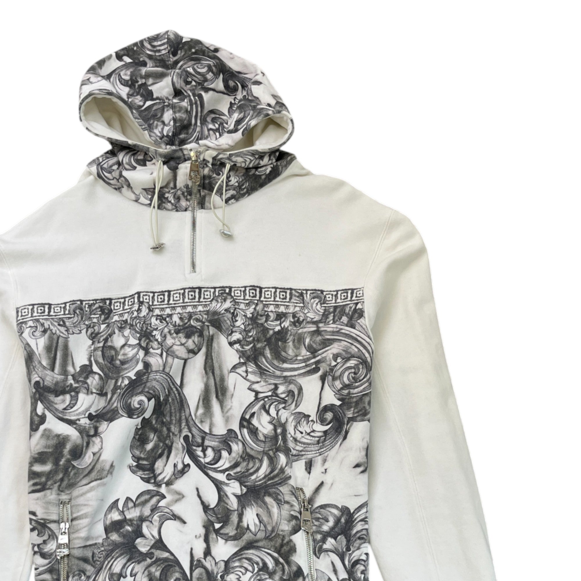 Men's Zip Up Logo Print Hoodie White Size XL