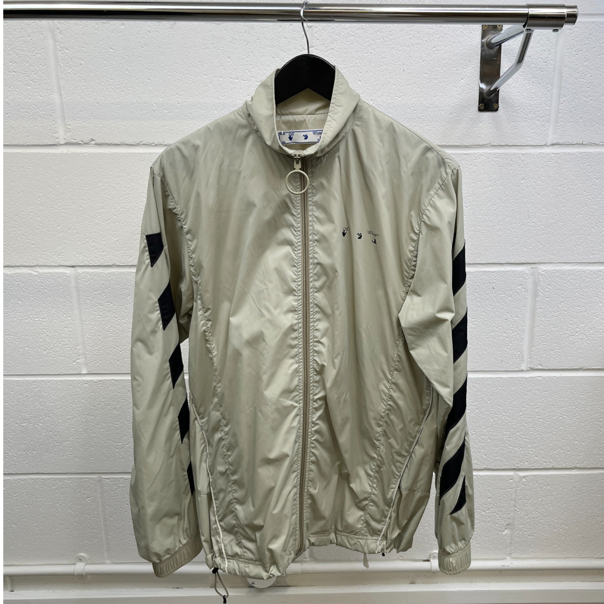 Men's Diagonal Stripe Nylon Windbreaker Beige Size S