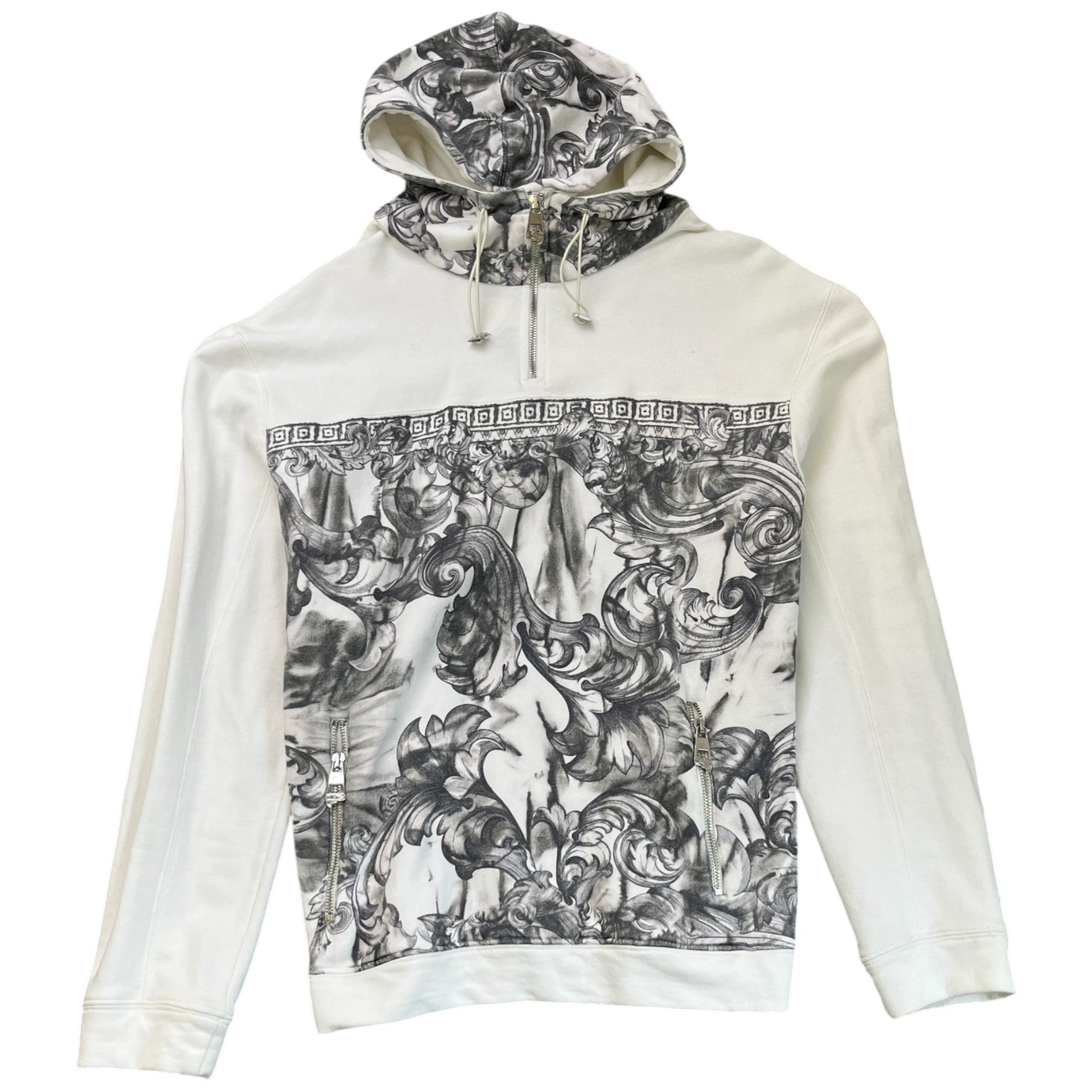 Men's Zip Up Logo Print Hoodie White Size XL