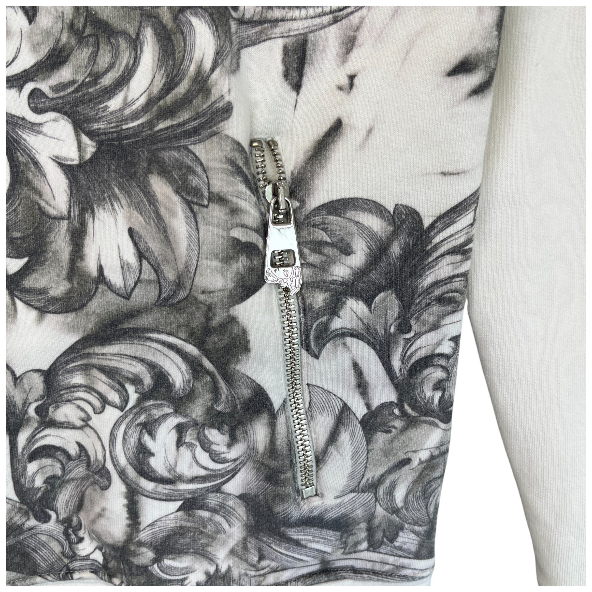 Men's Zip Up Logo Print Hoodie White Size XL