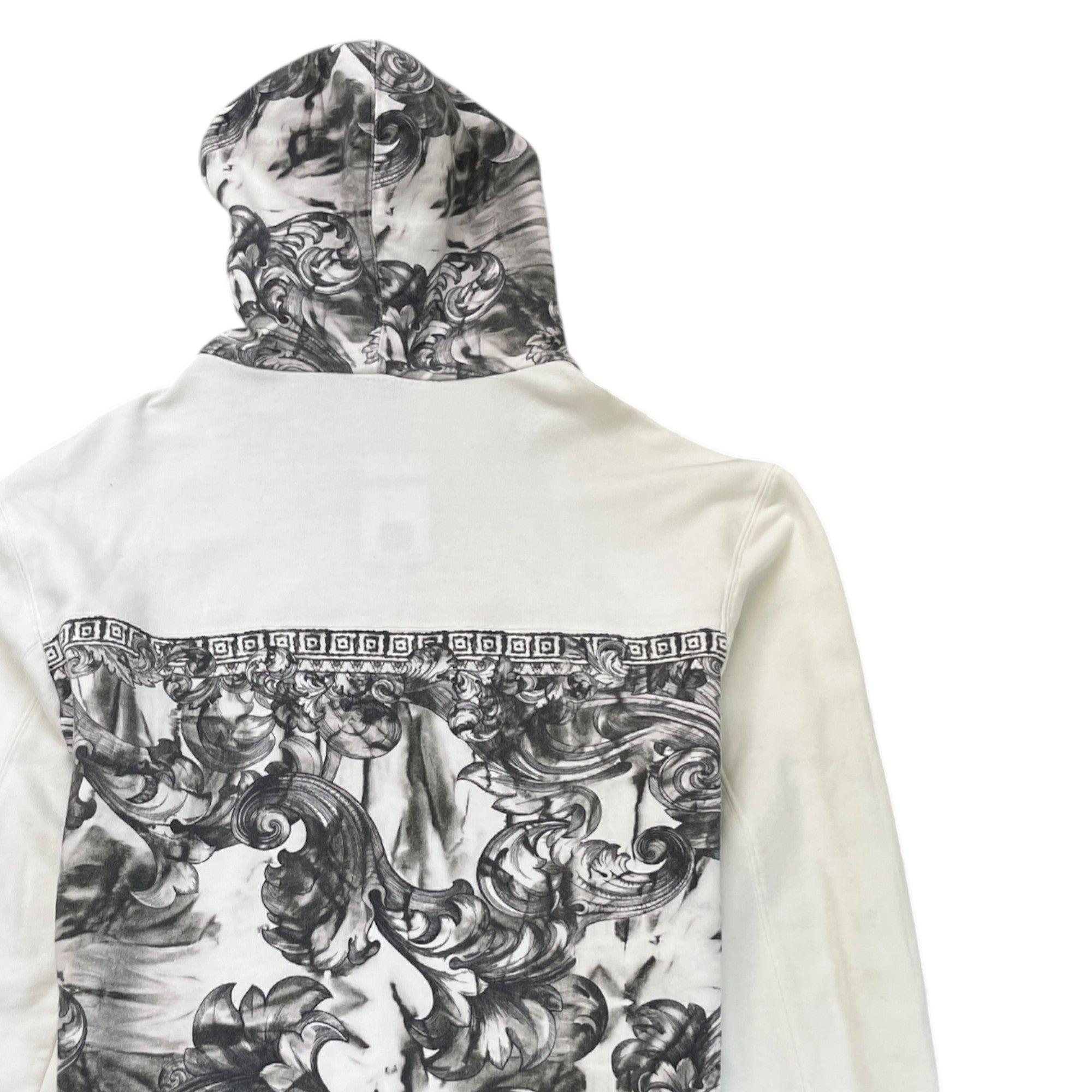 Men's Zip Up Logo Print Hoodie White Size XL