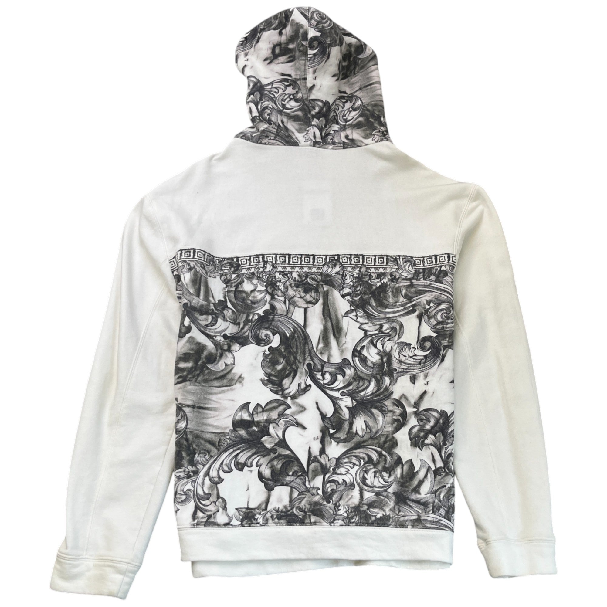 Men's Zip Up Logo Print Hoodie White Size XL