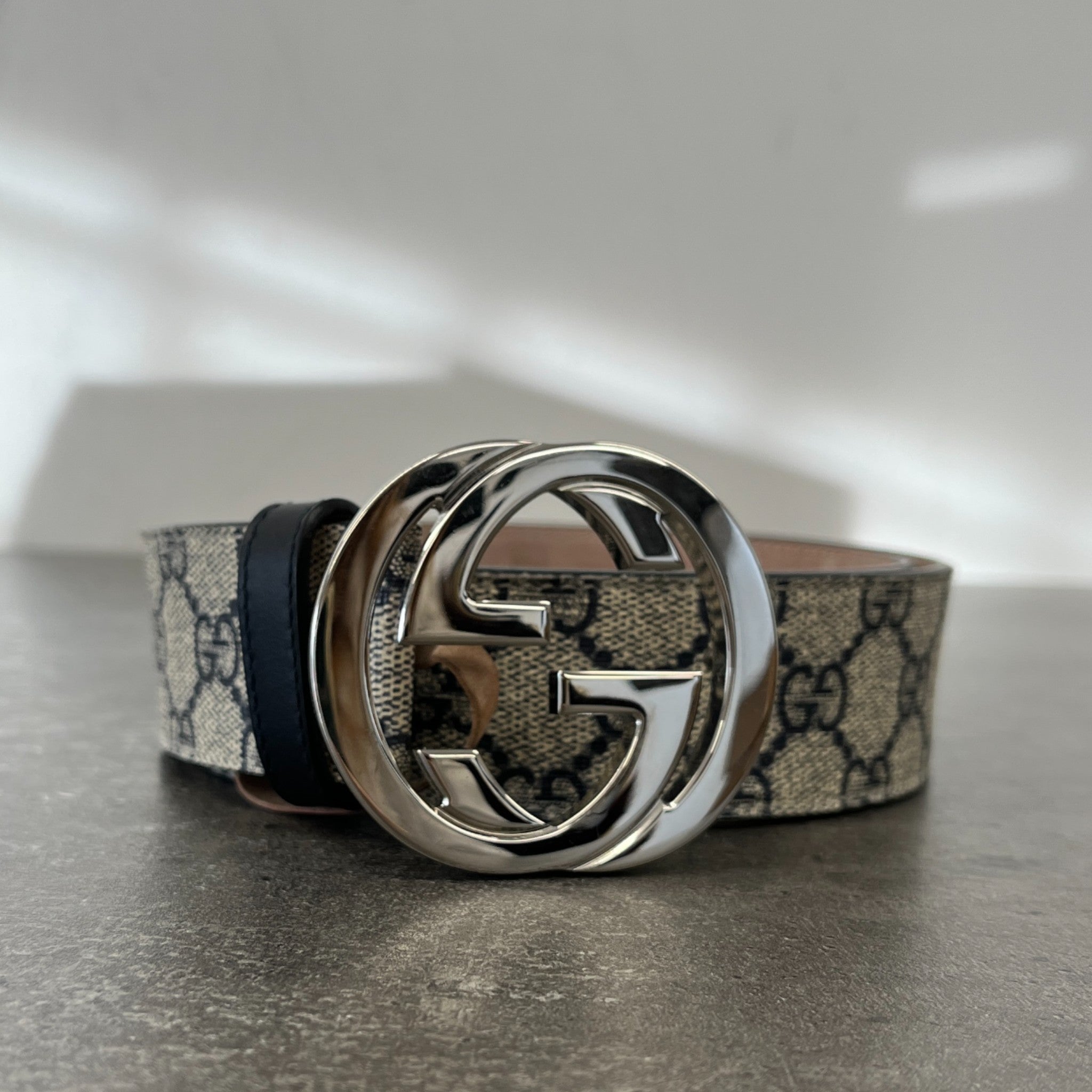 Men's Gg Supreme Belt Beige Size Waist 30"