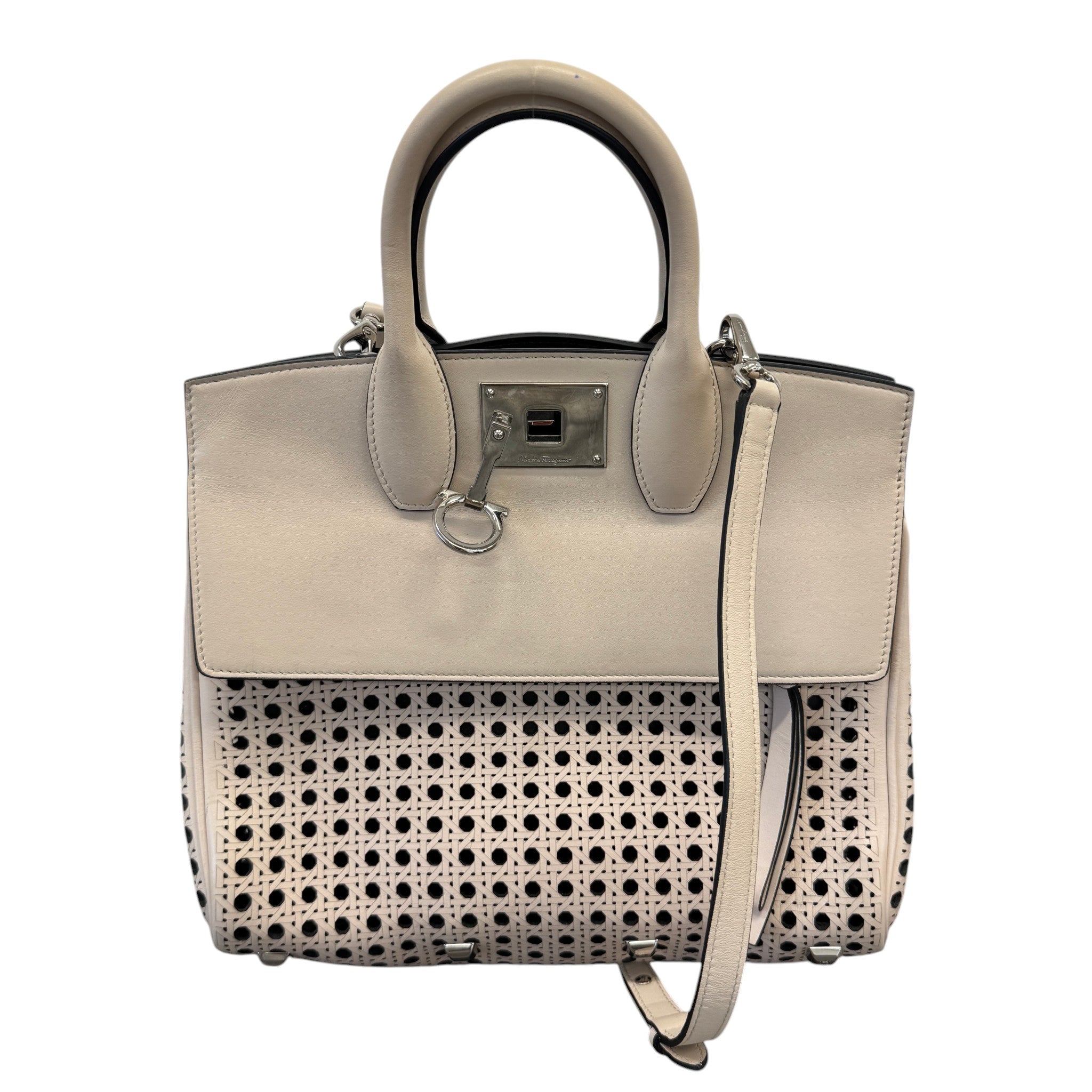 Women's Laser Cut Leather Studio Handbag Cream