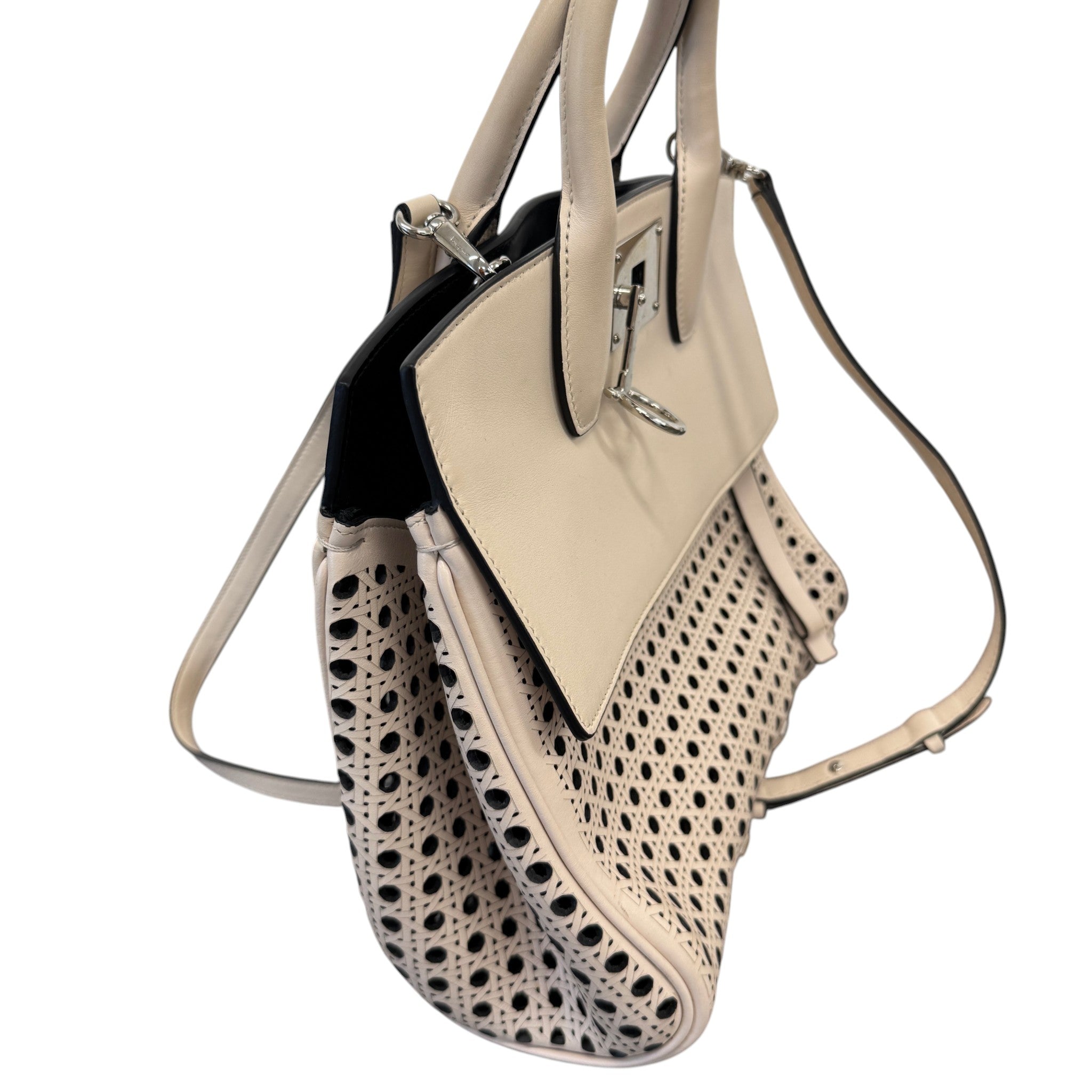 Women's Laser Cut Leather Studio Handbag Cream