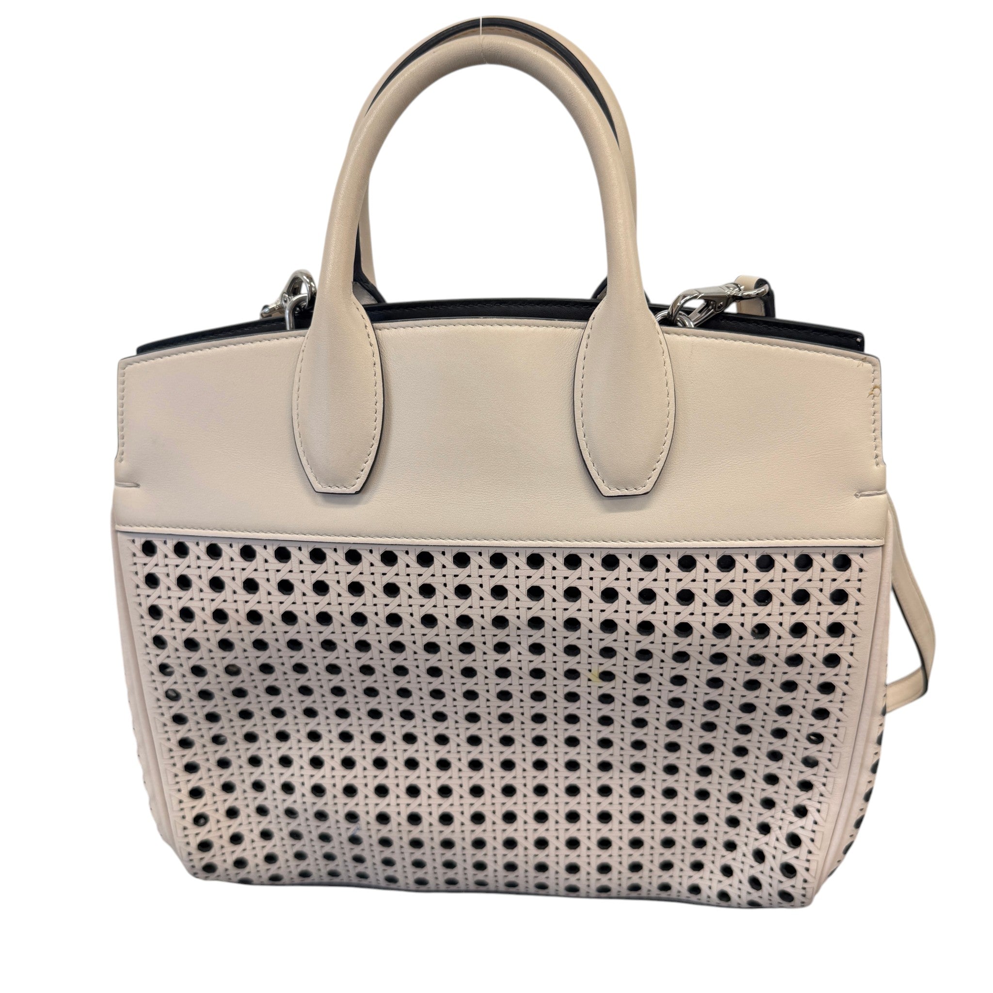 Women's Laser Cut Leather Studio Handbag Cream