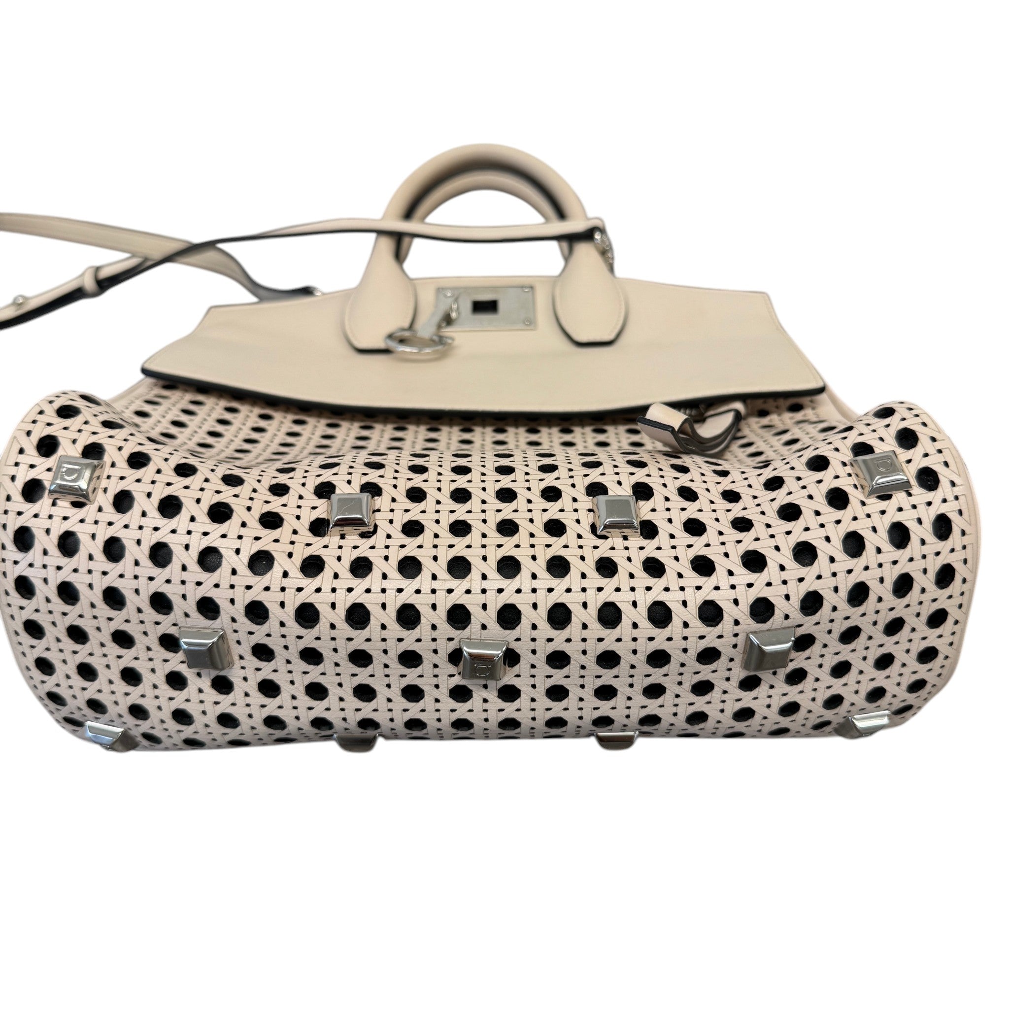 Women's Laser Cut Leather Studio Handbag Cream