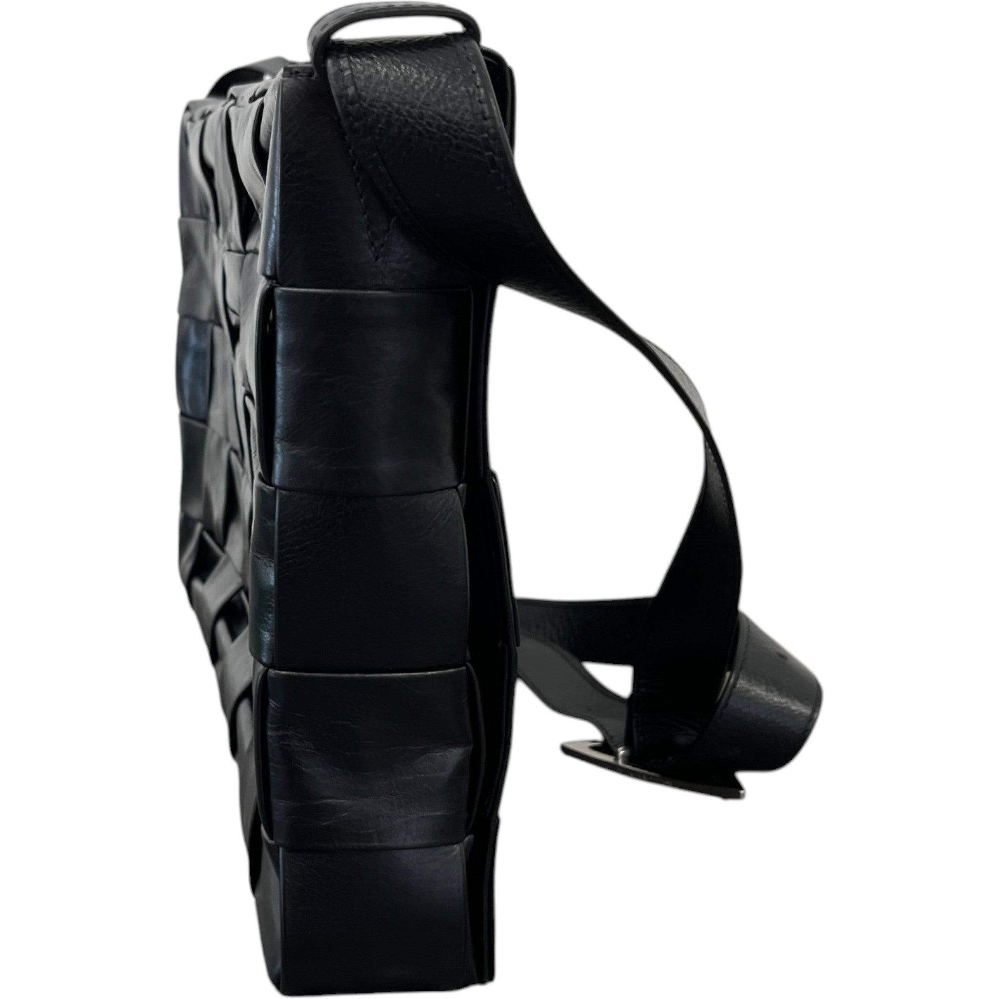 Men's Paper Cassette Intrecciato Maxi Bag Black